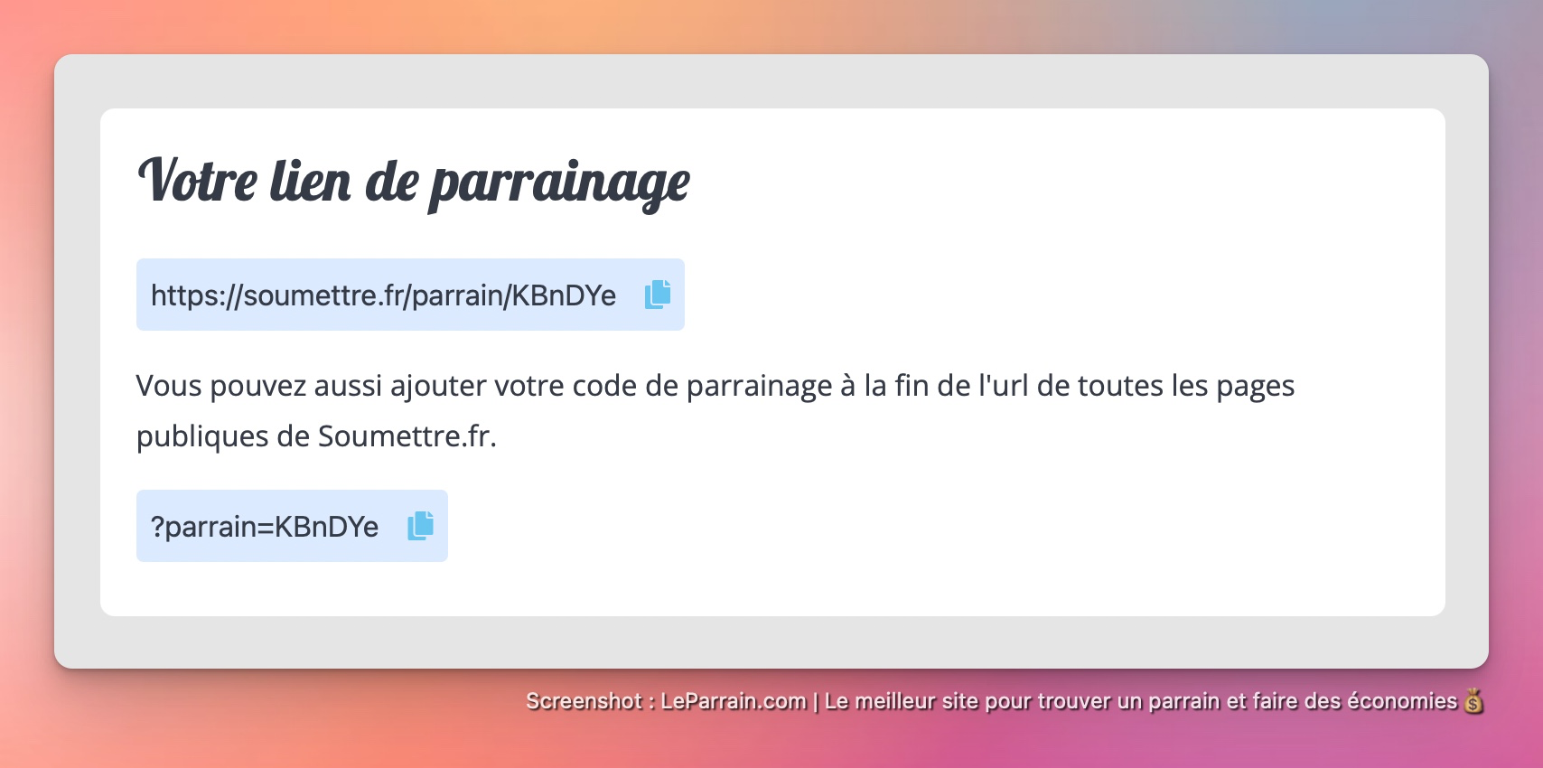 Capture d'écran 3 du programme de parrainage Soumettre.fr