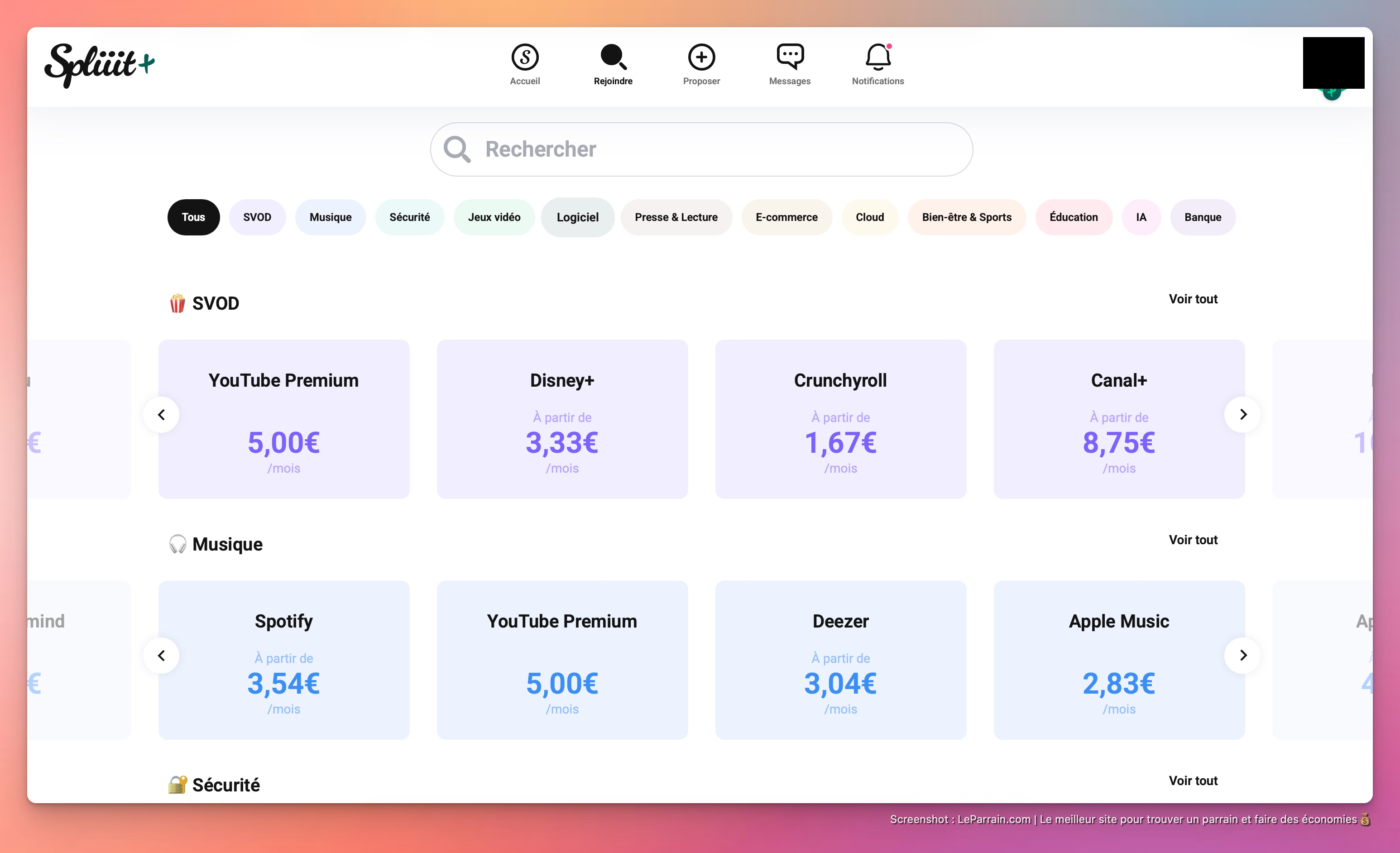 Capture d'écran 1 du programme de parrainage Spliiit