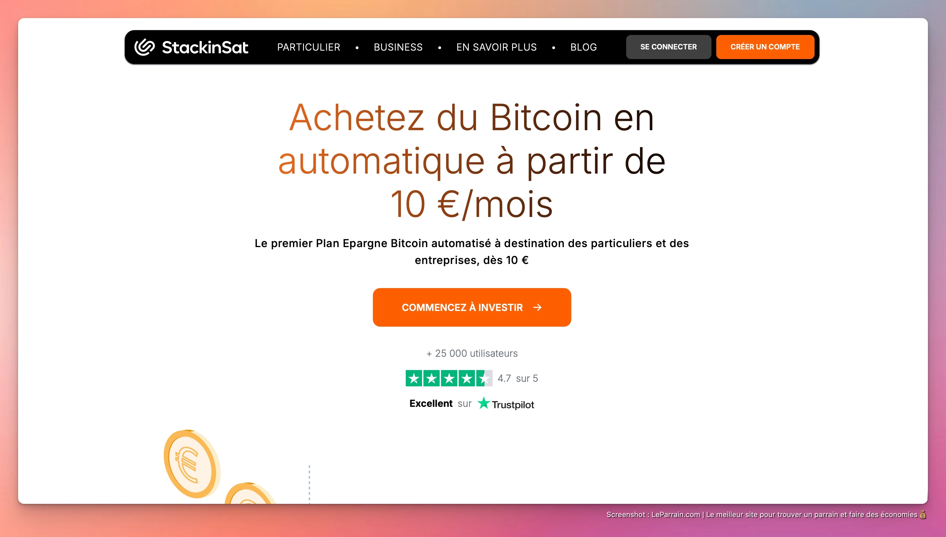 Capture d'écran 3 du programme de parrainage Stackinsat