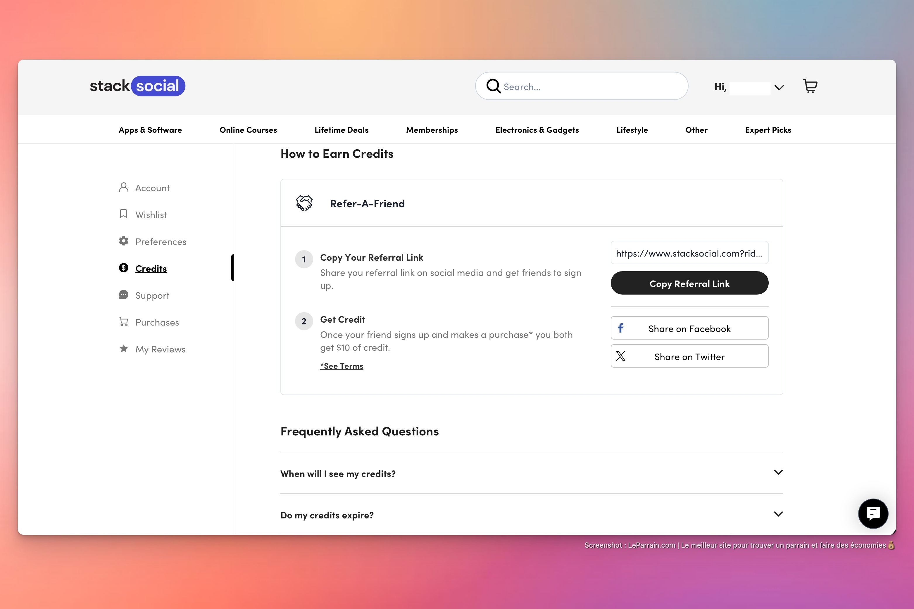 Capture d'écran 1 du programme de parrainage StackSocial