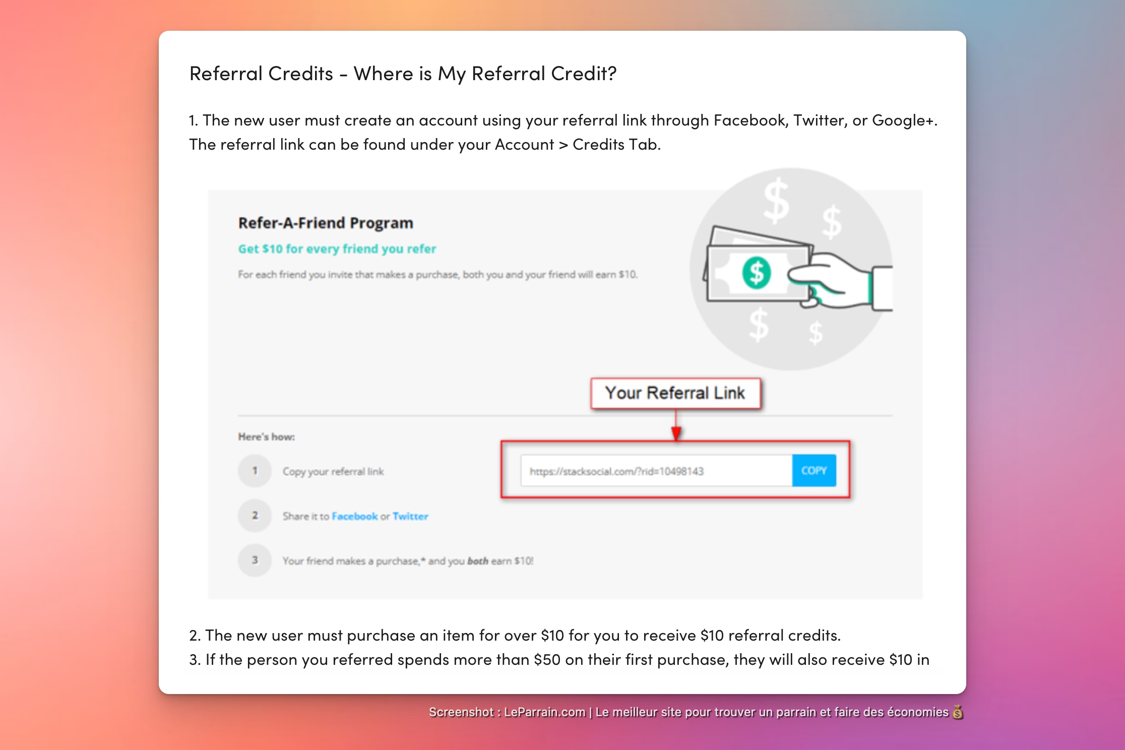 Capture d'écran 5 du programme de parrainage StackSocial