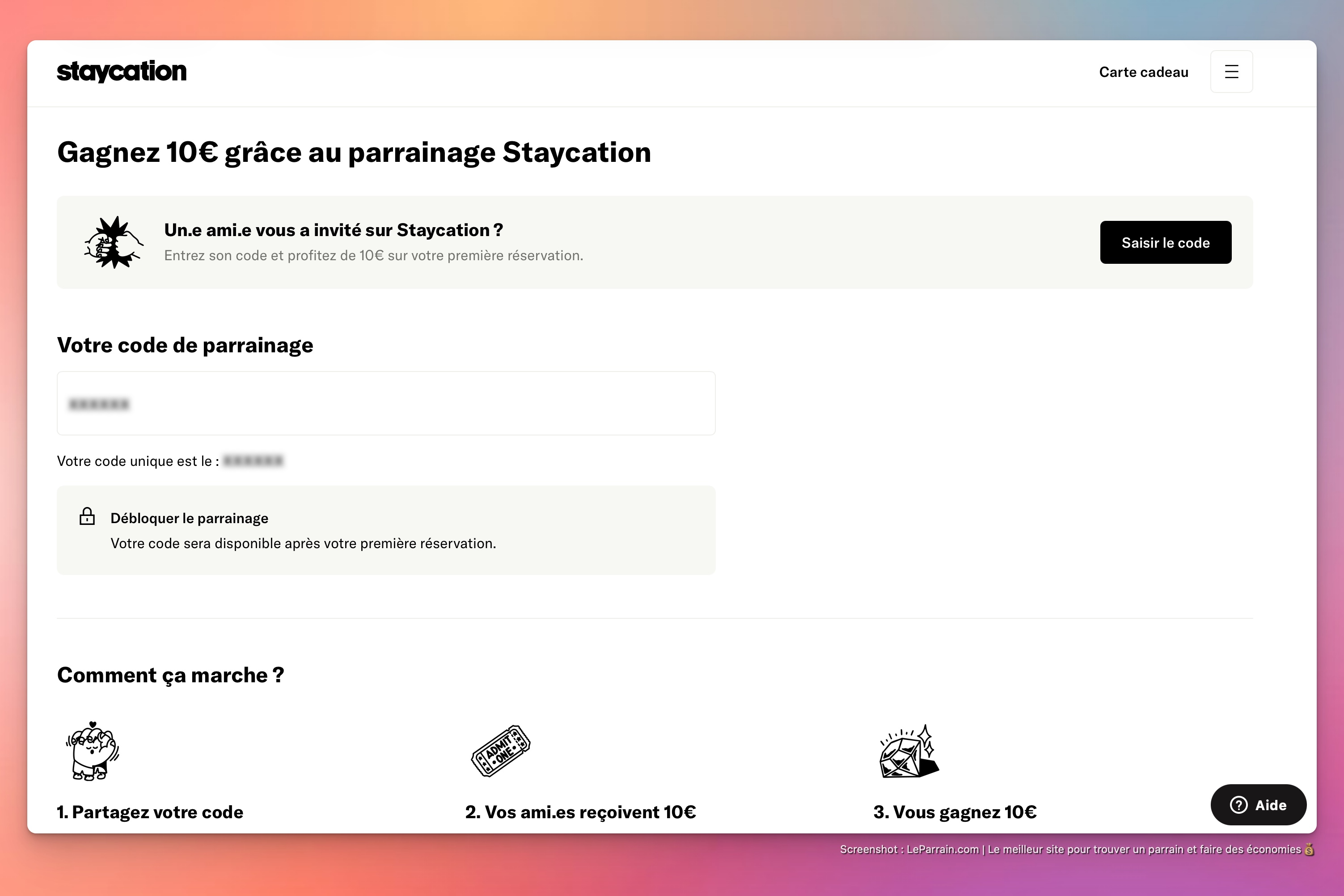 Capture d'écran 4 du programme de parrainage Staycation