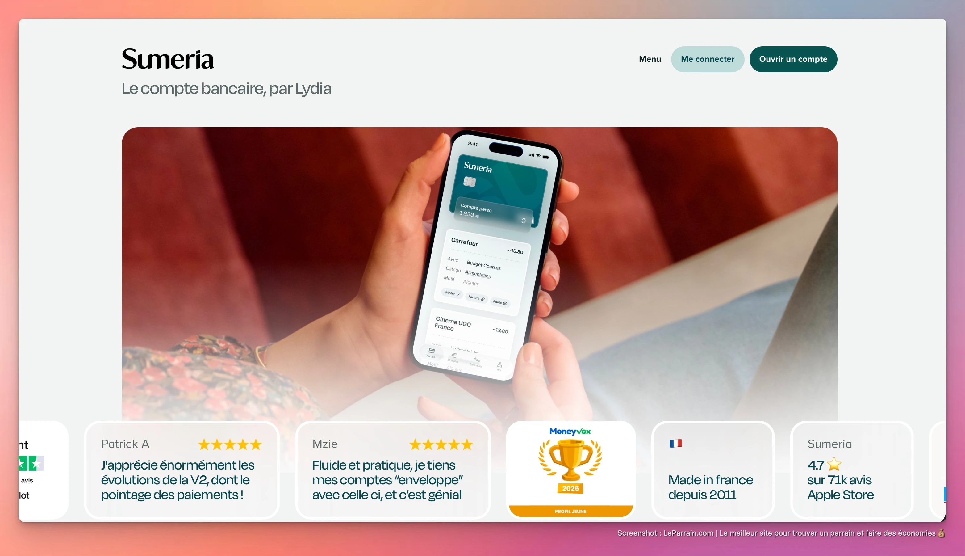 Capture d'écran 1 du programme de parrainage Sumeria