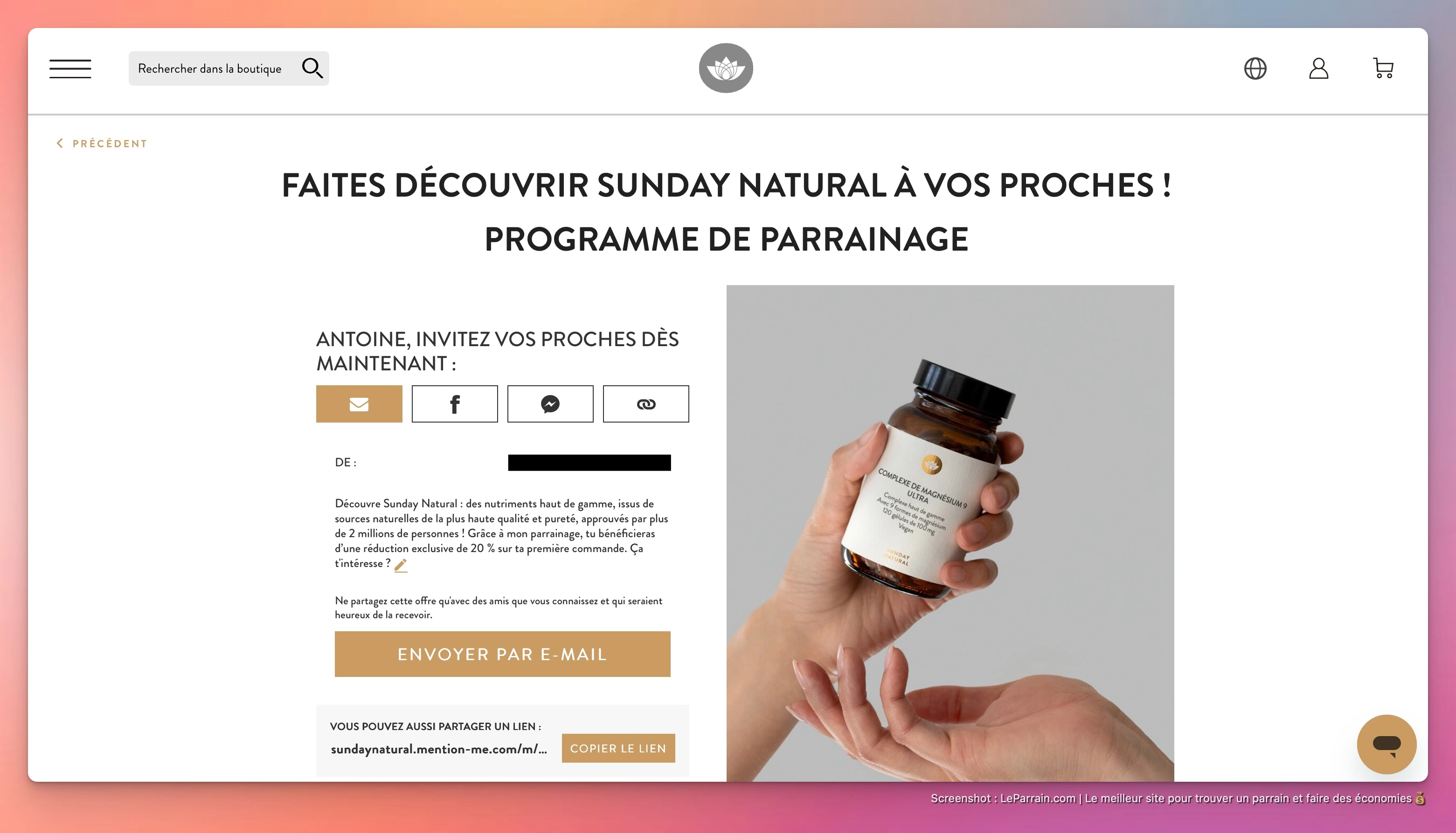 Capture d'écran 2 du programme de parrainage Sunday