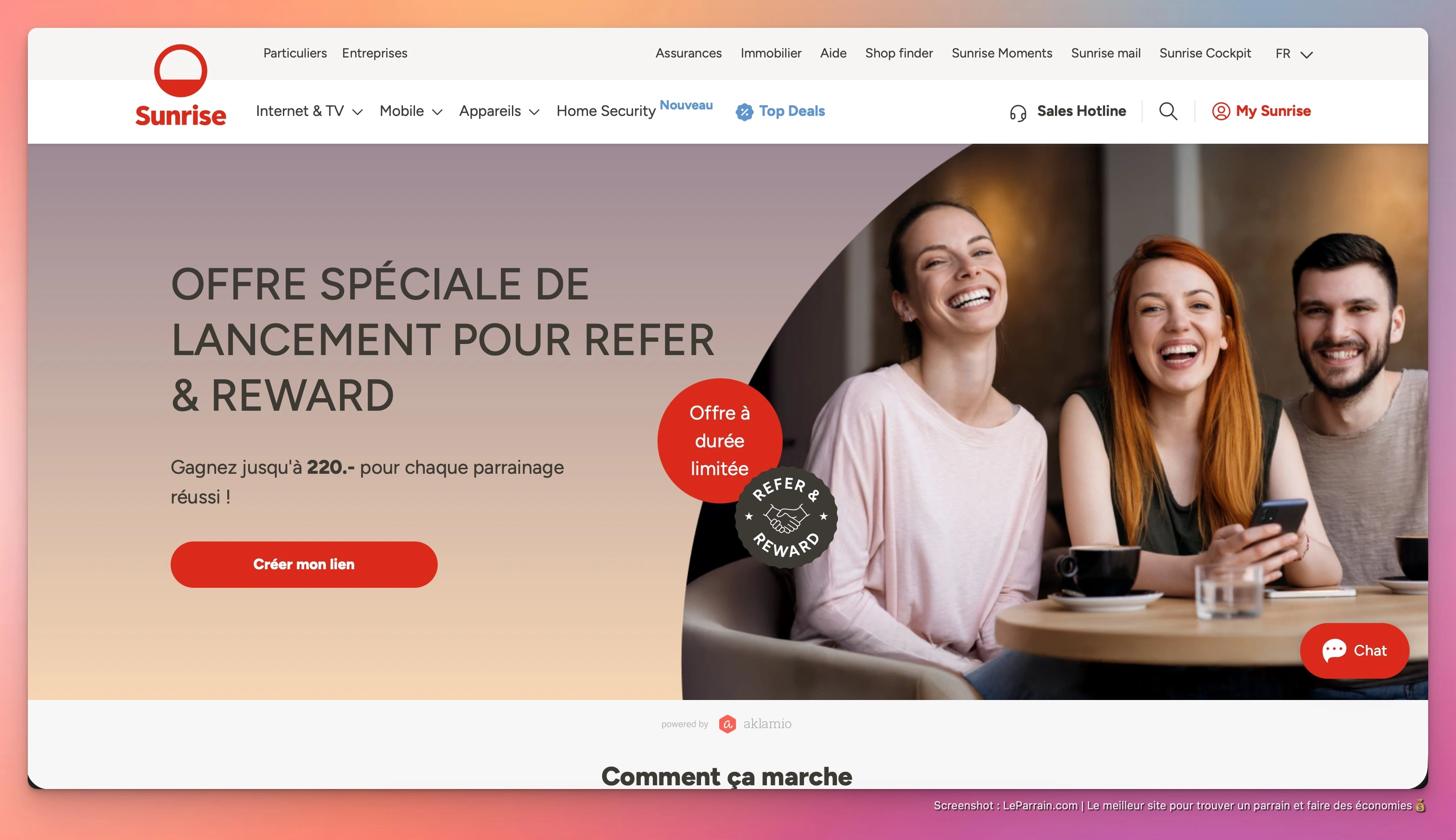 Capture d'écran 3 du programme de parrainage Sunrise