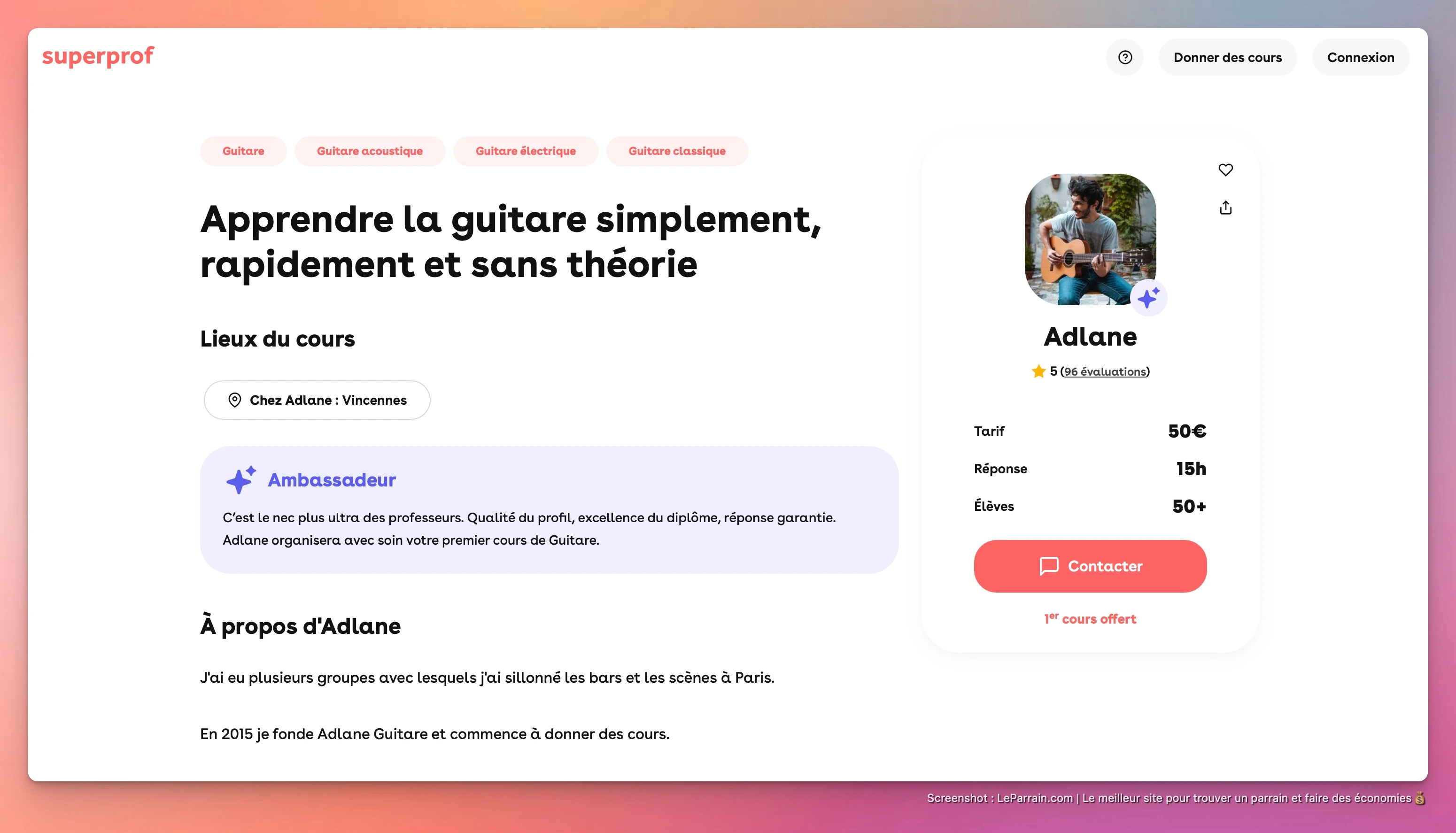 Capture d'écran 3 du programme de parrainage SuperProf