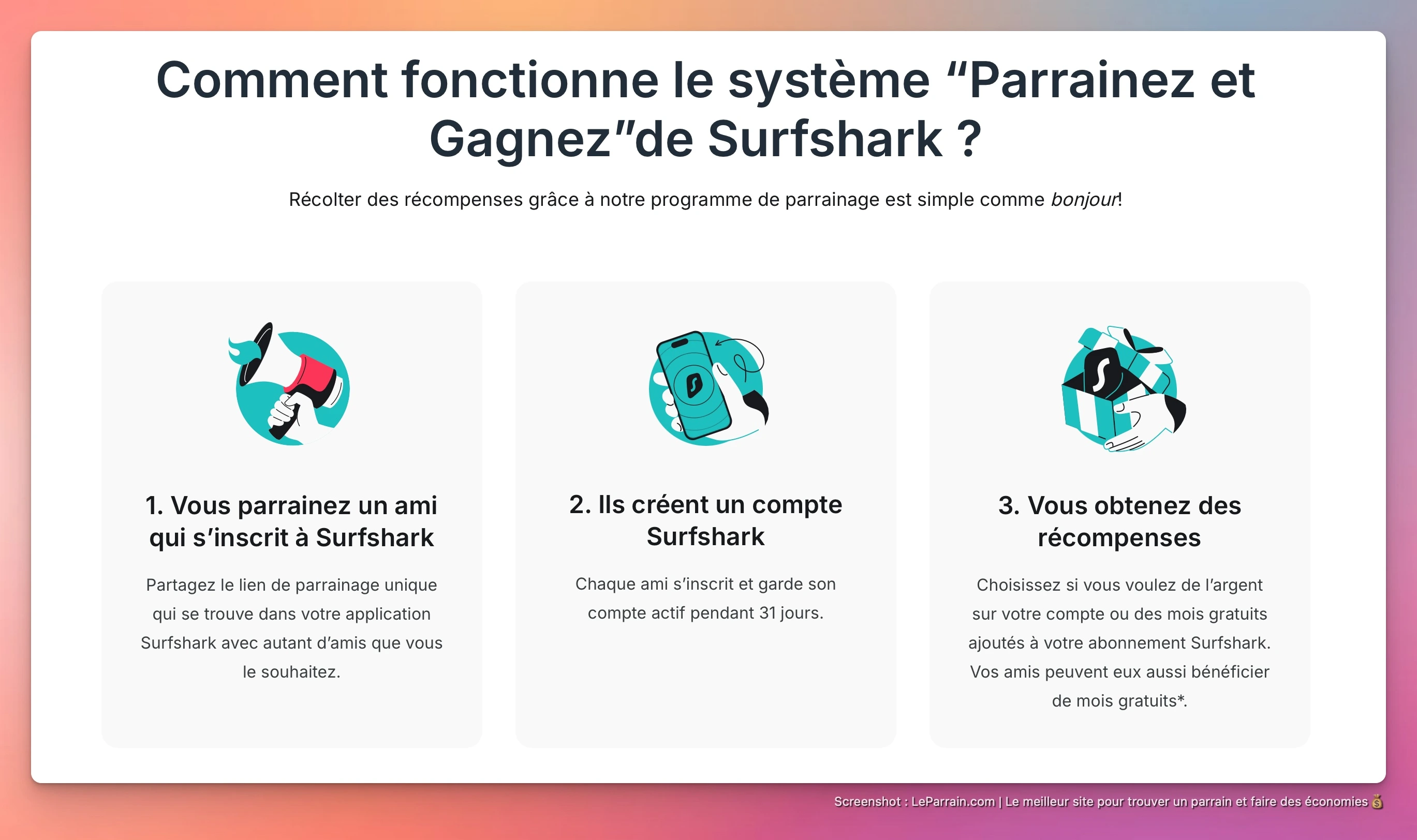 Capture d'écran 2 du programme de parrainage Surfshark