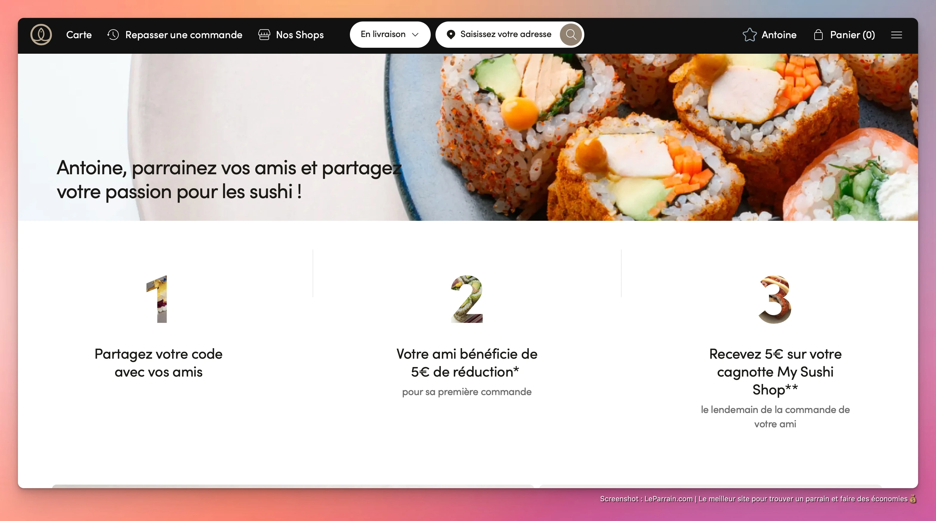 Capture d'écran 2 du programme de parrainage Sushi Shop