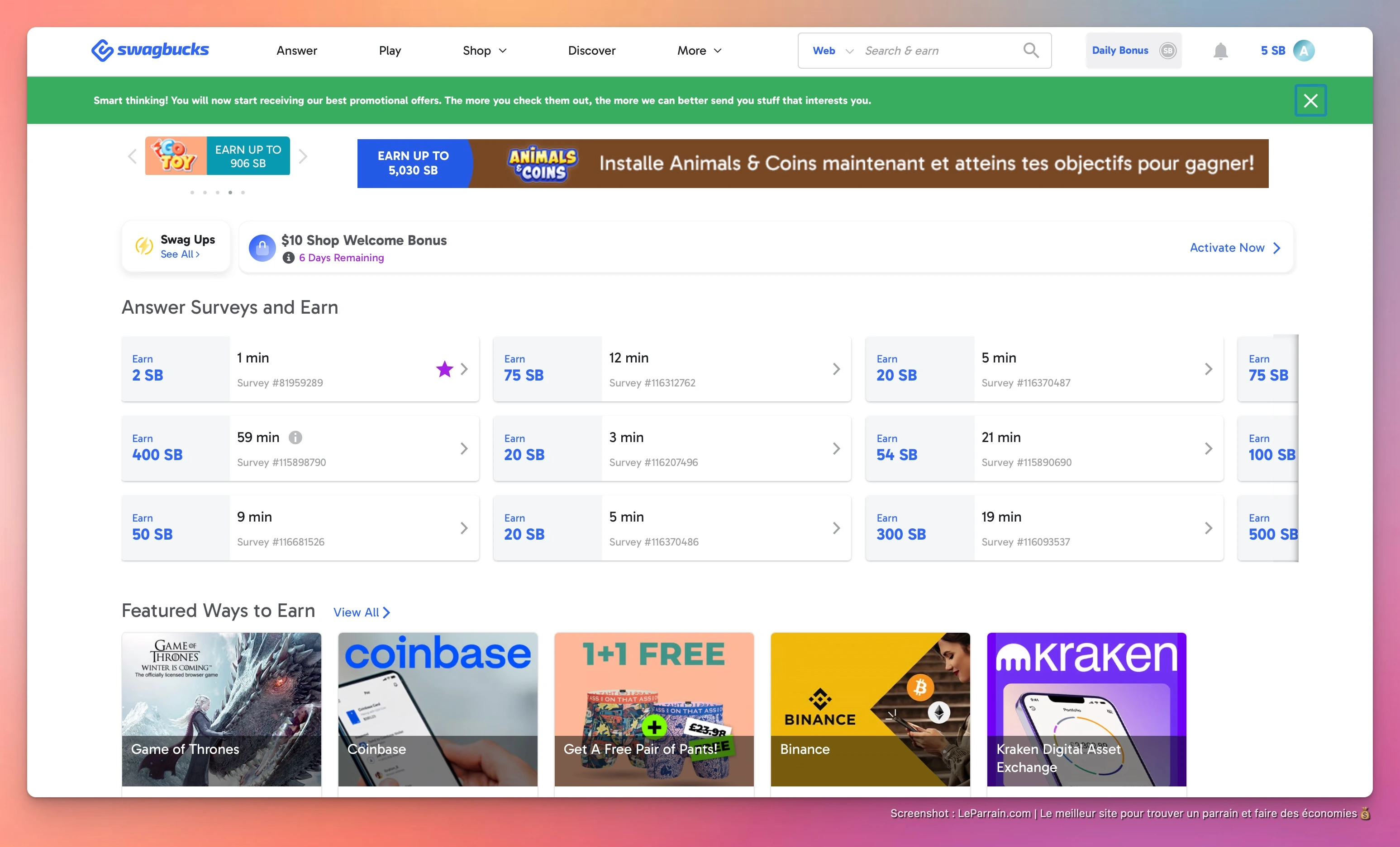 Capture d'écran 3 du programme de parrainage Swagbucks