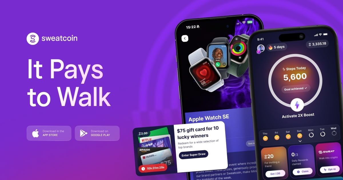 Capture d'écran de Sweatcoin : une planète plus saine. Et pour vous, une meilleure santé et une plus