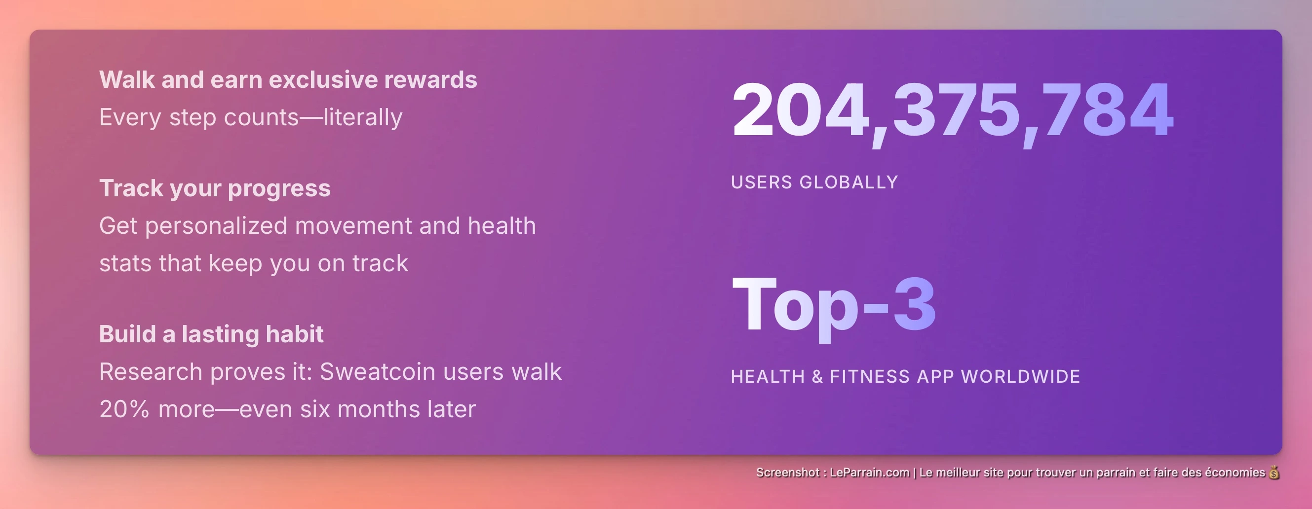 Capture d'écran 3 du programme de parrainage SweatCoins