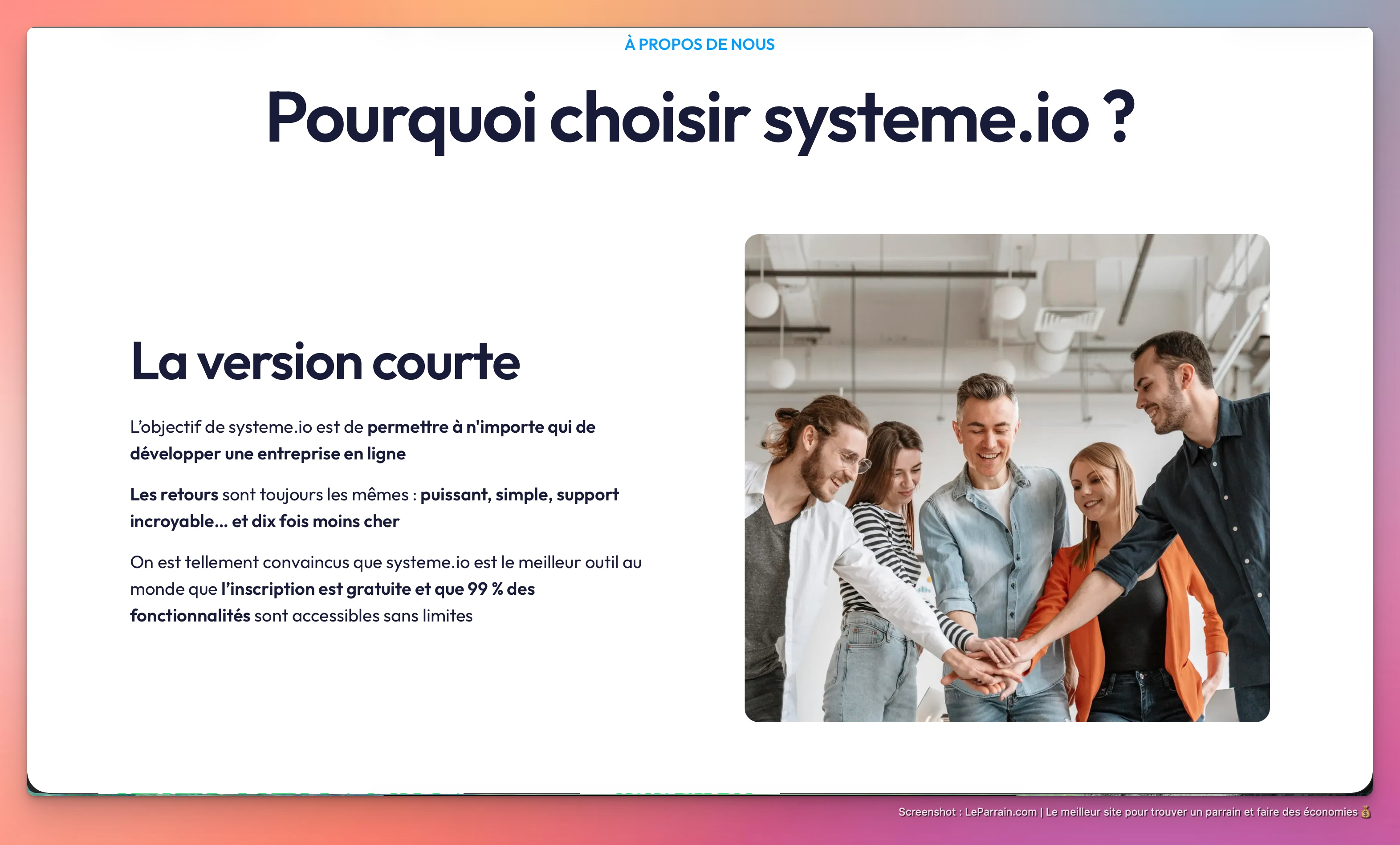 Capture d'écran 1 du programme de parrainage Systeme.io