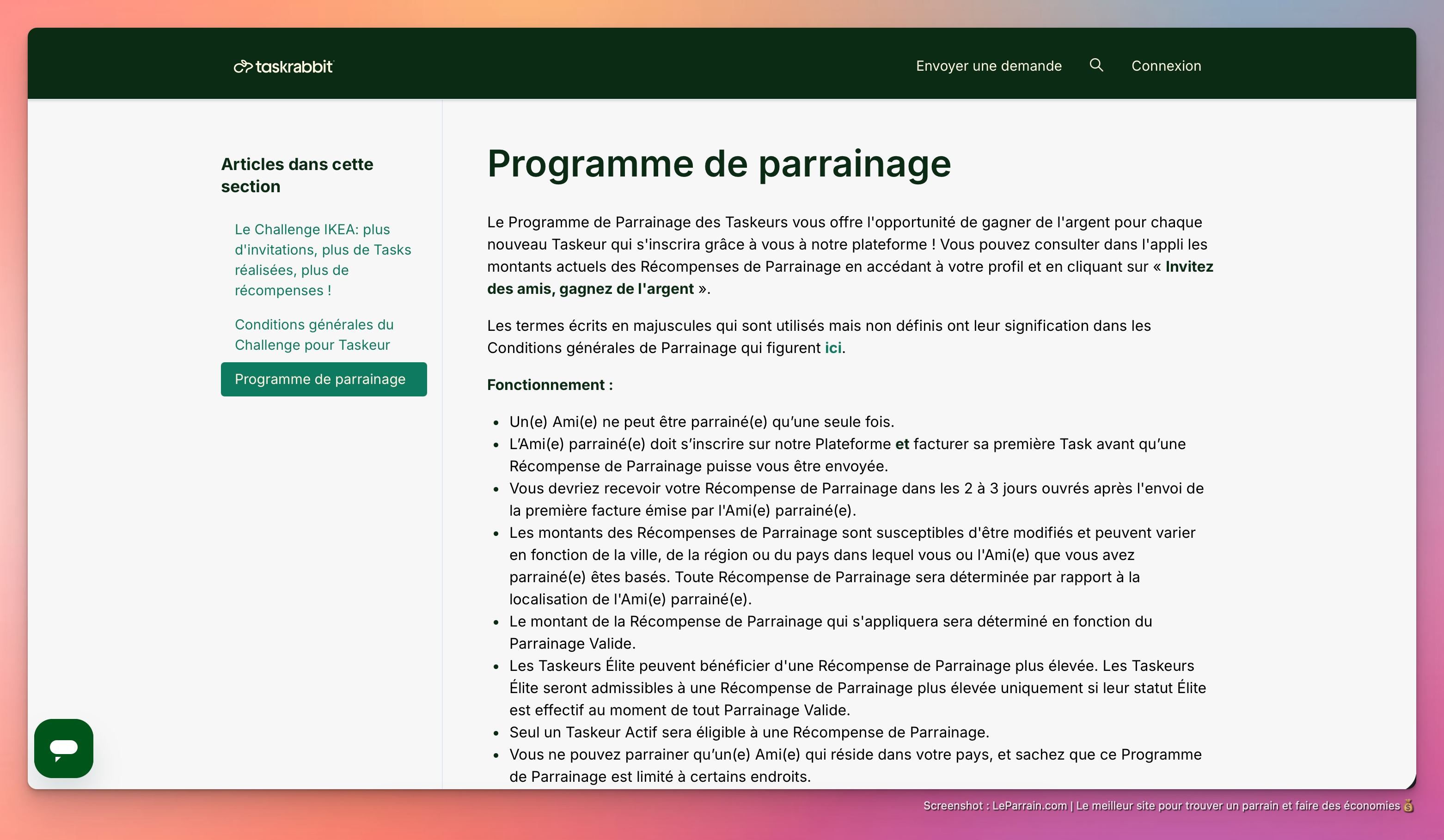 Capture d'écran 1 du programme de parrainage TaskRabbit