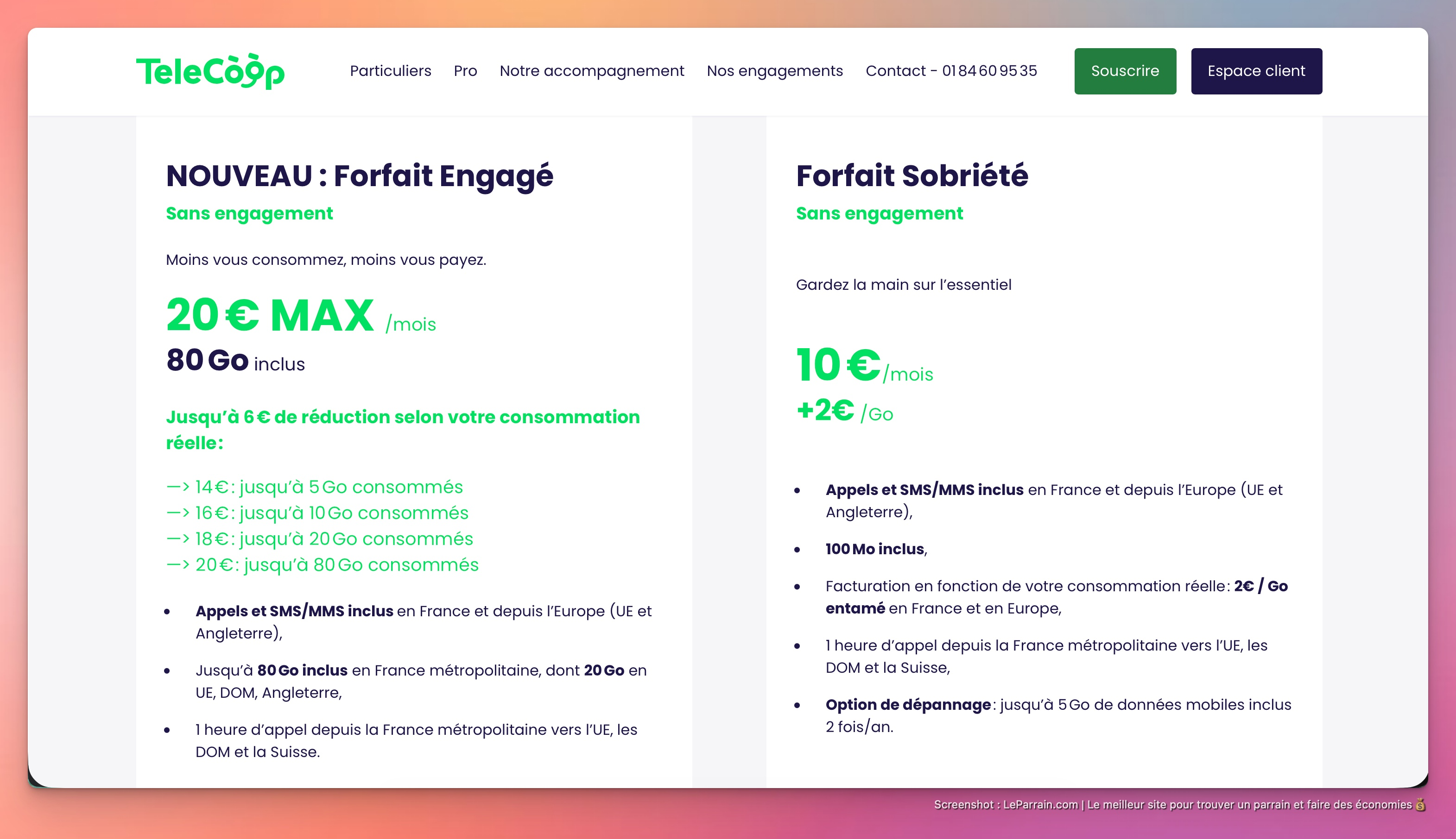 Capture d'écran 1 du programme de parrainage Telecoop