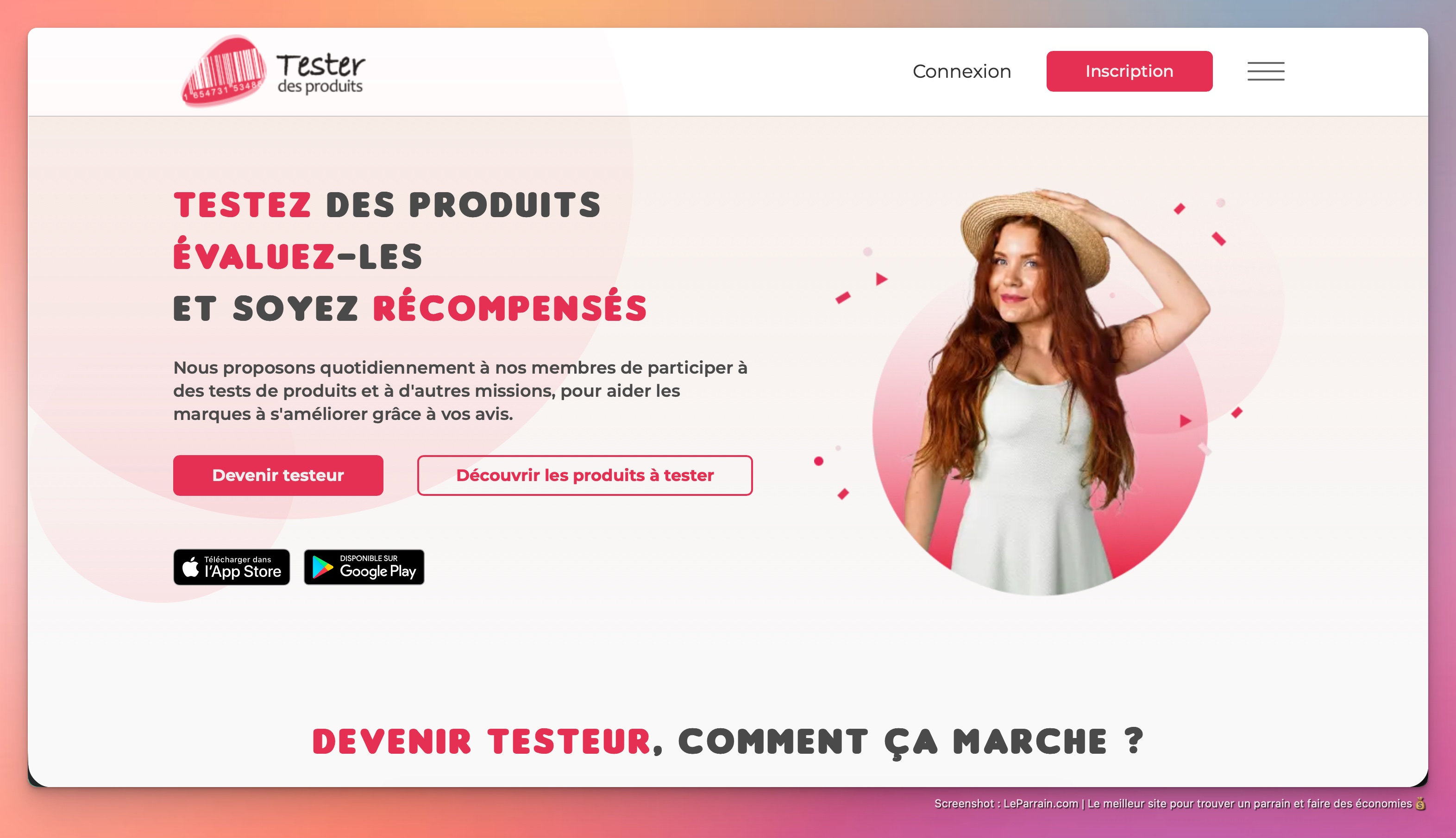 Capture d'écran 1 du programme de parrainage Tester des produits