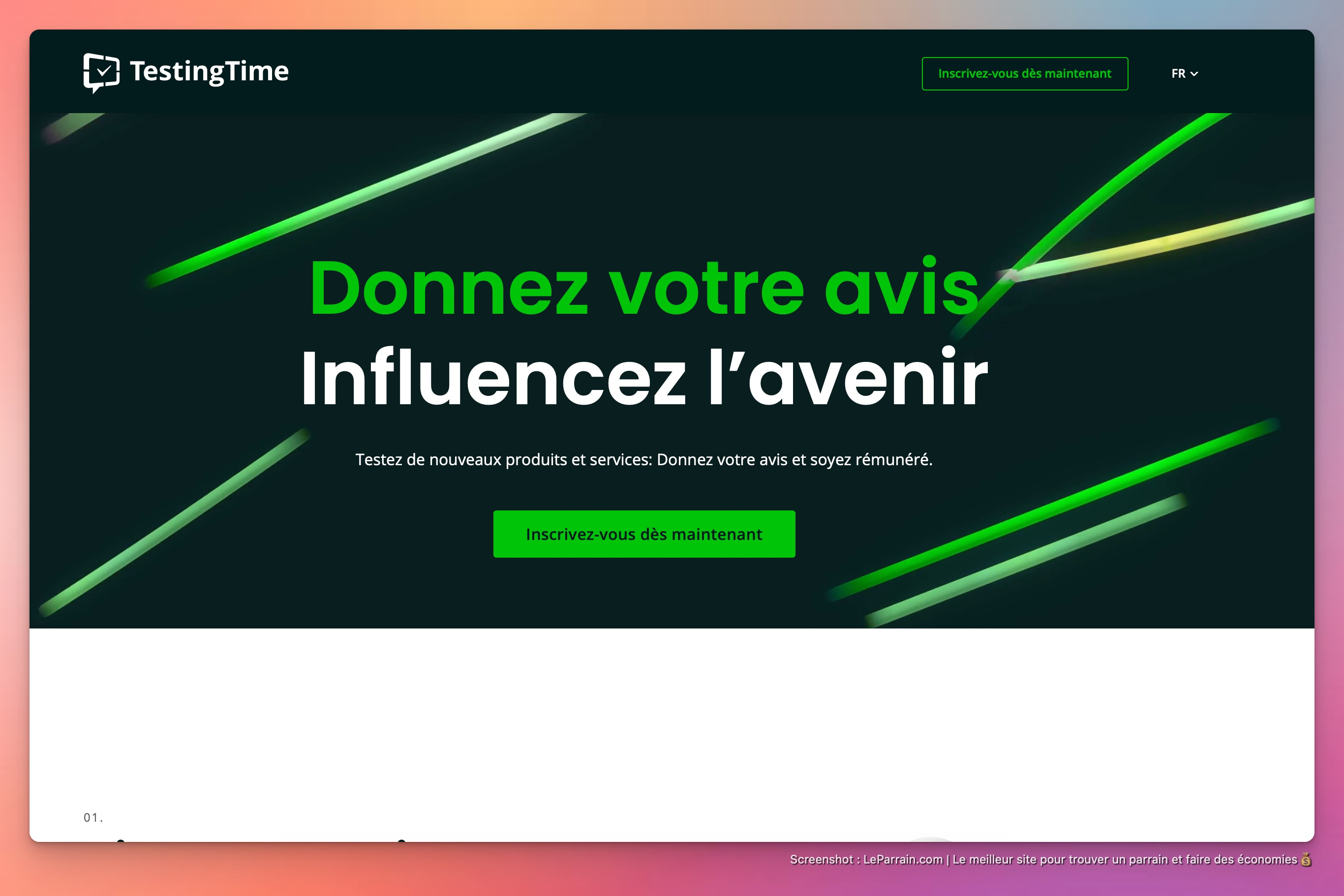 Capture d'écran 1 du programme de parrainage TestingTime