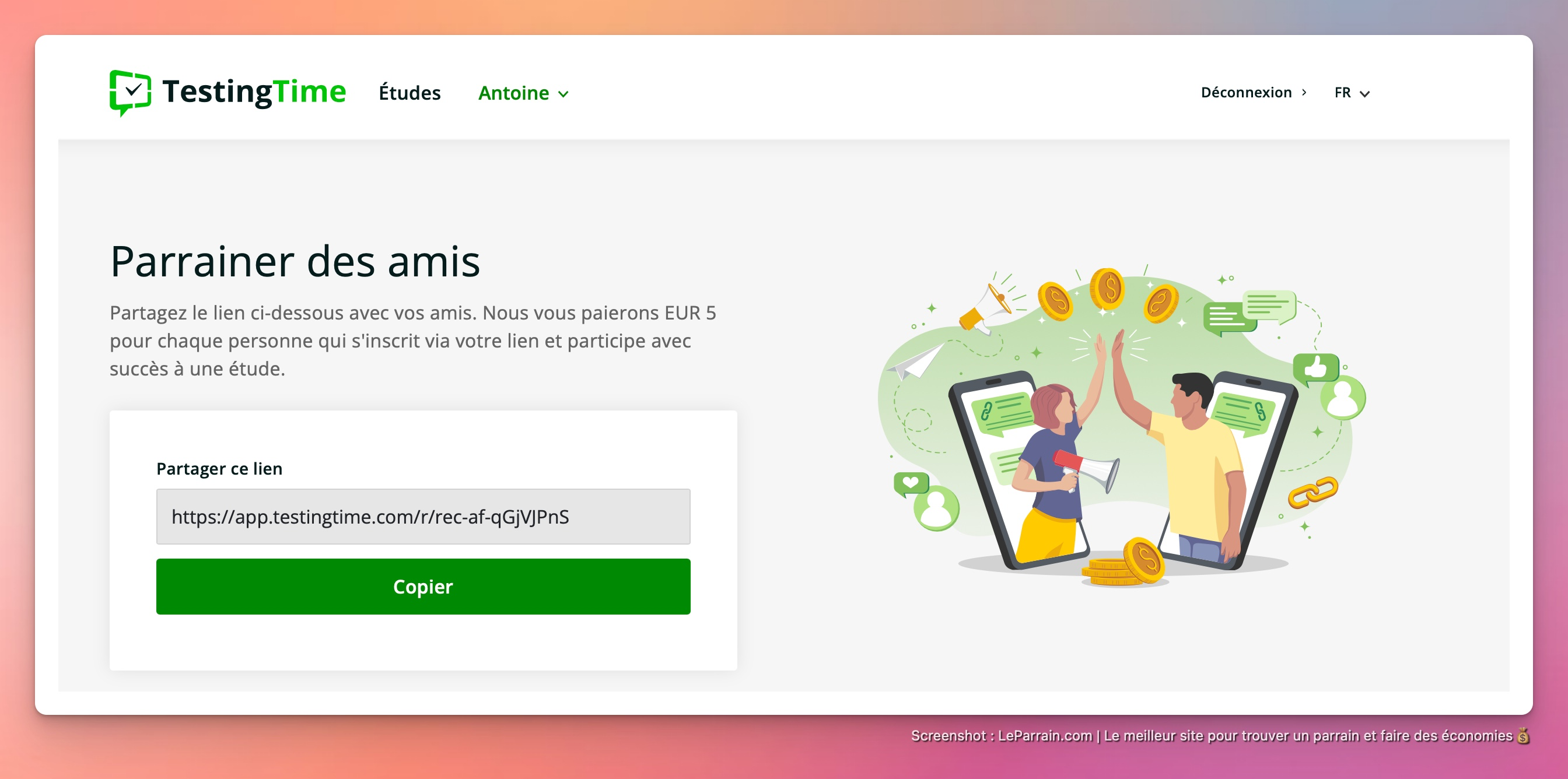Capture d'écran 2 du programme de parrainage TestingTime