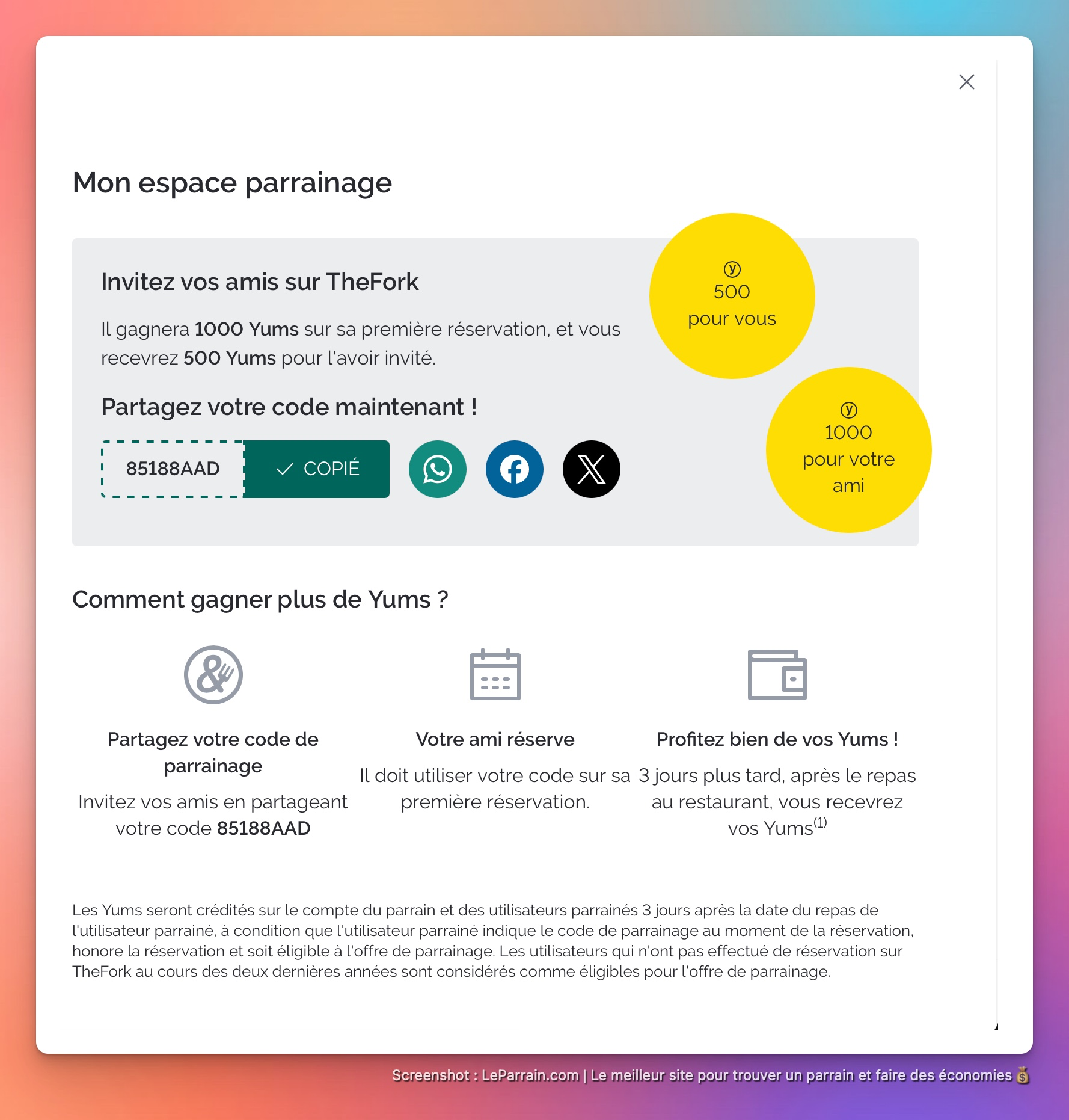 Capture d'écran 2 du programme de parrainage The Fork
