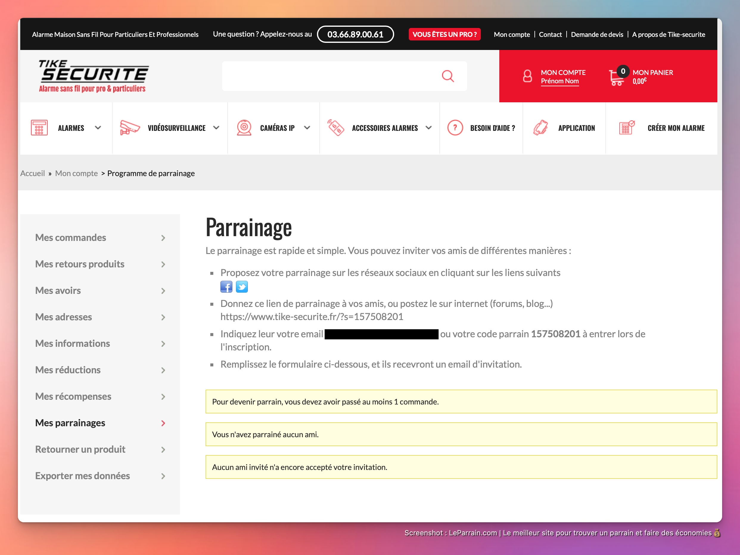 Capture d'écran 1 du programme de parrainage Tike Sécurité