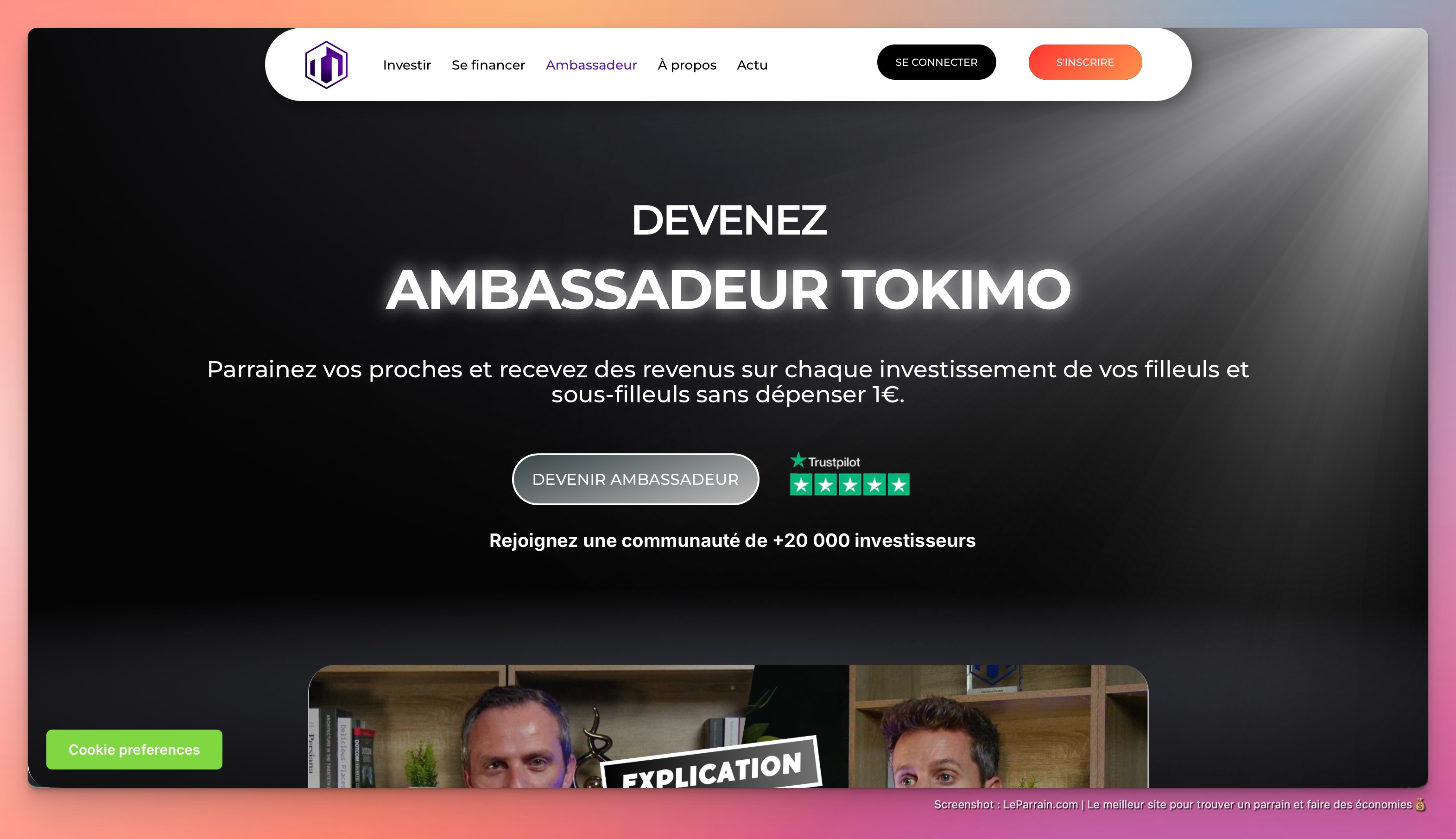 Capture d'écran 2 du programme de parrainage Tokimo