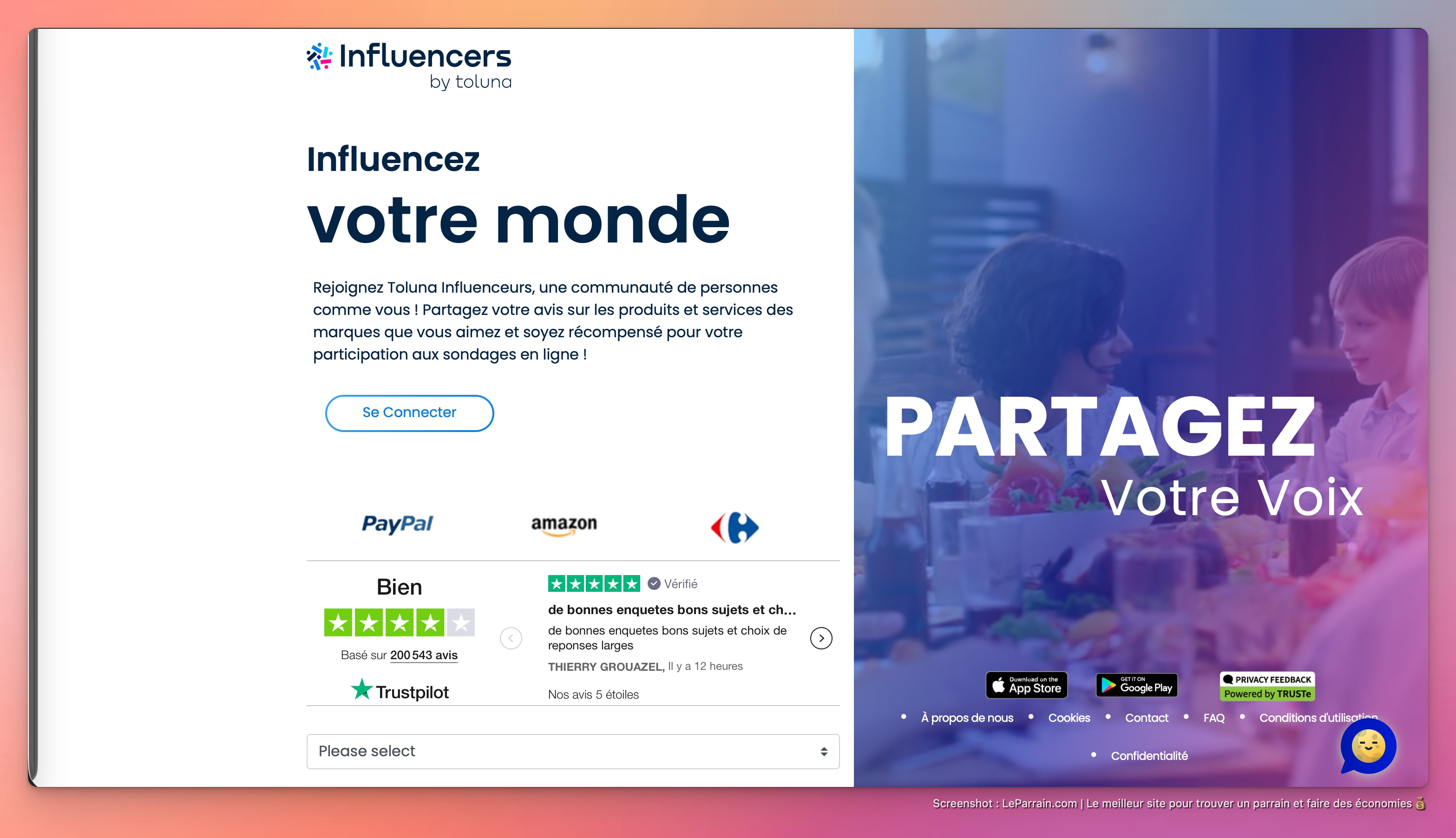 Capture d'écran 1 du programme de parrainage Toluna