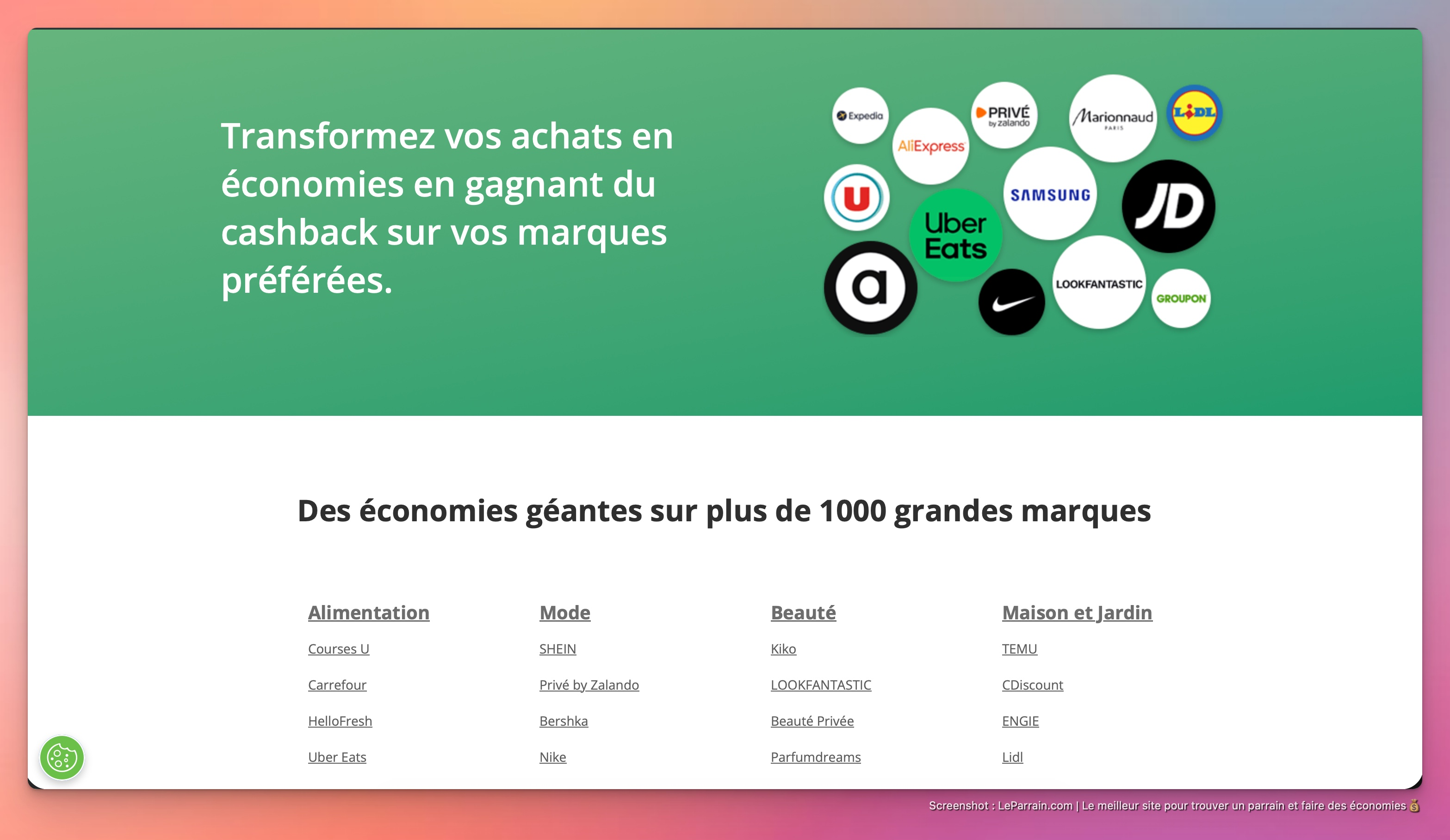 Capture d'écran 1 du programme de parrainage TopCashBack