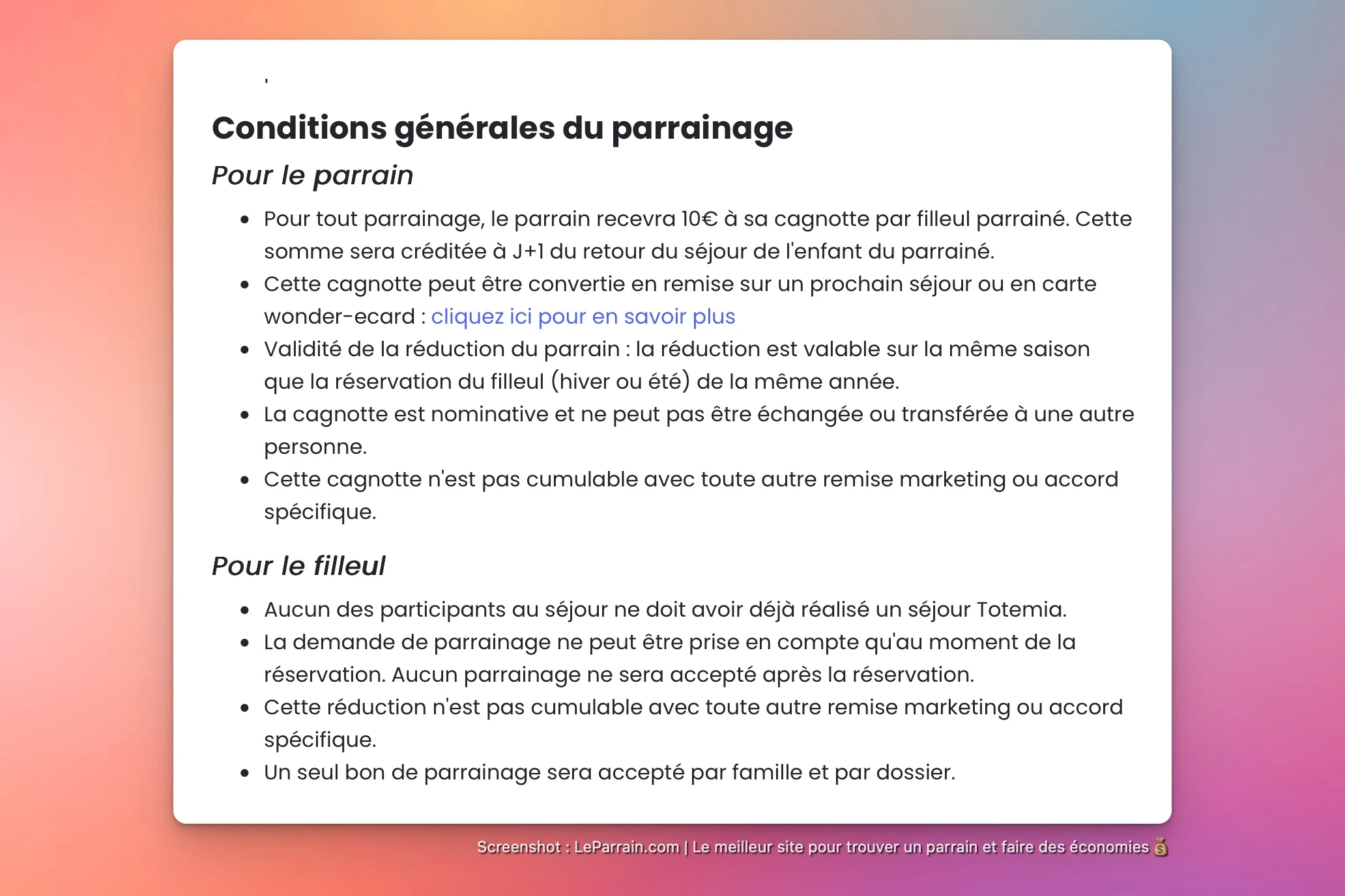 Capture d'écran 2 du programme de parrainage Totemia