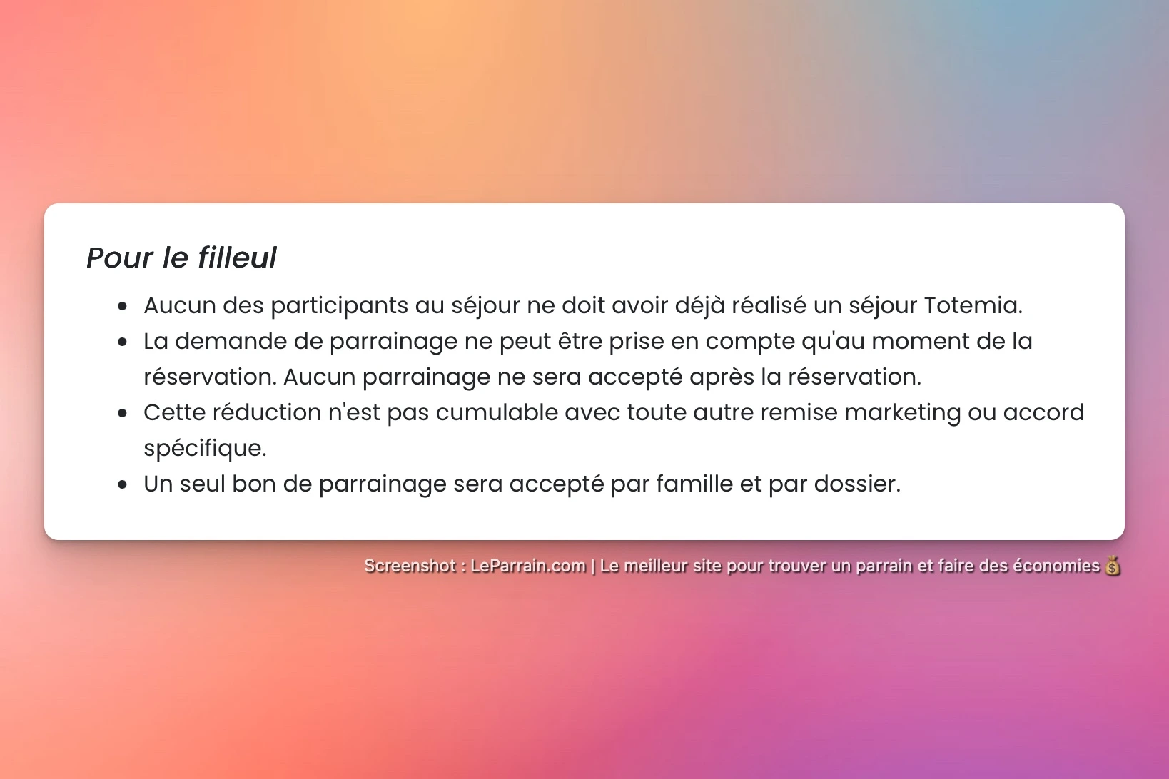 Capture d'écran 3 du programme de parrainage Totemia