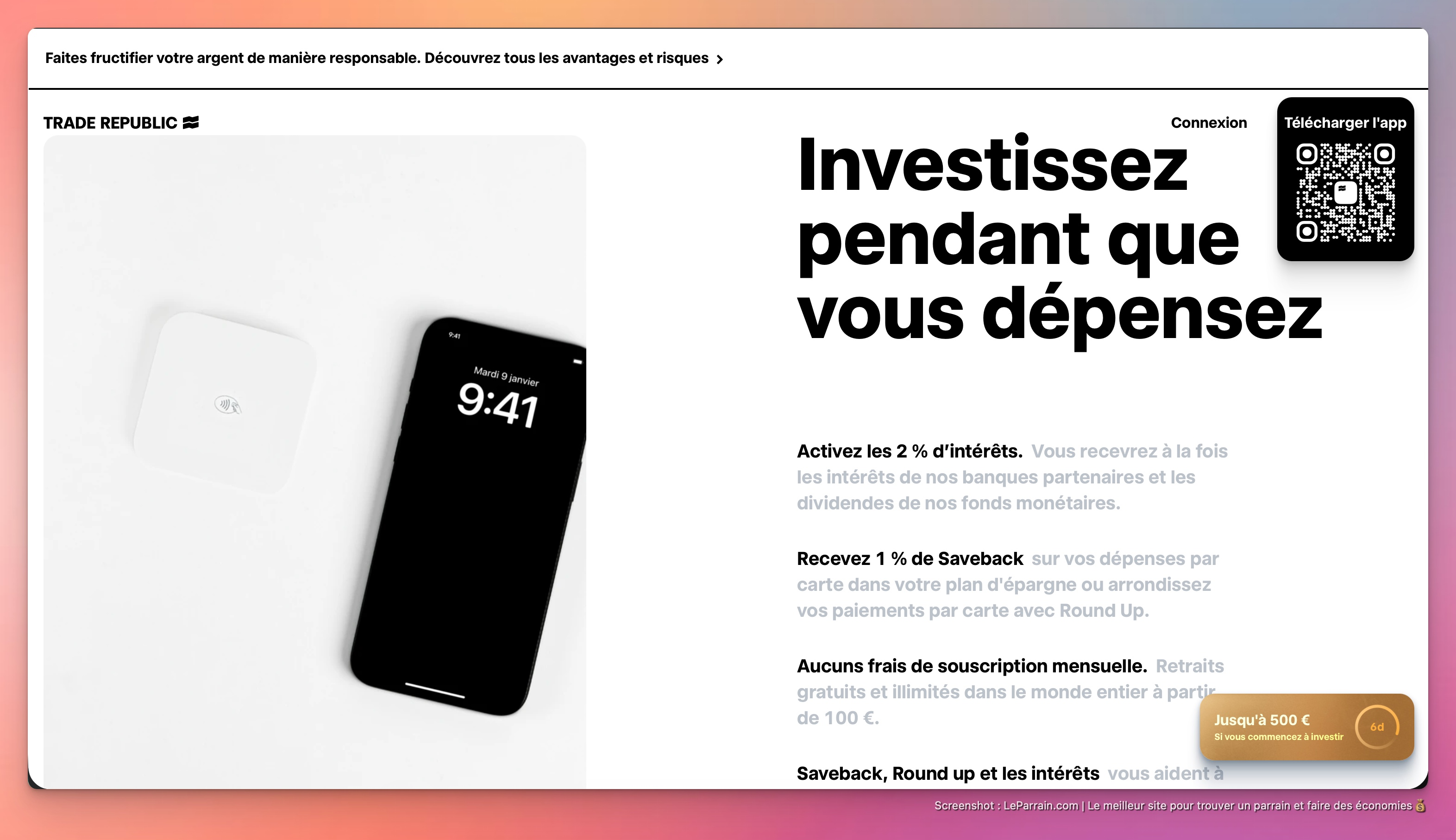 Capture d'écran 2 du programme de parrainage Trade Republic