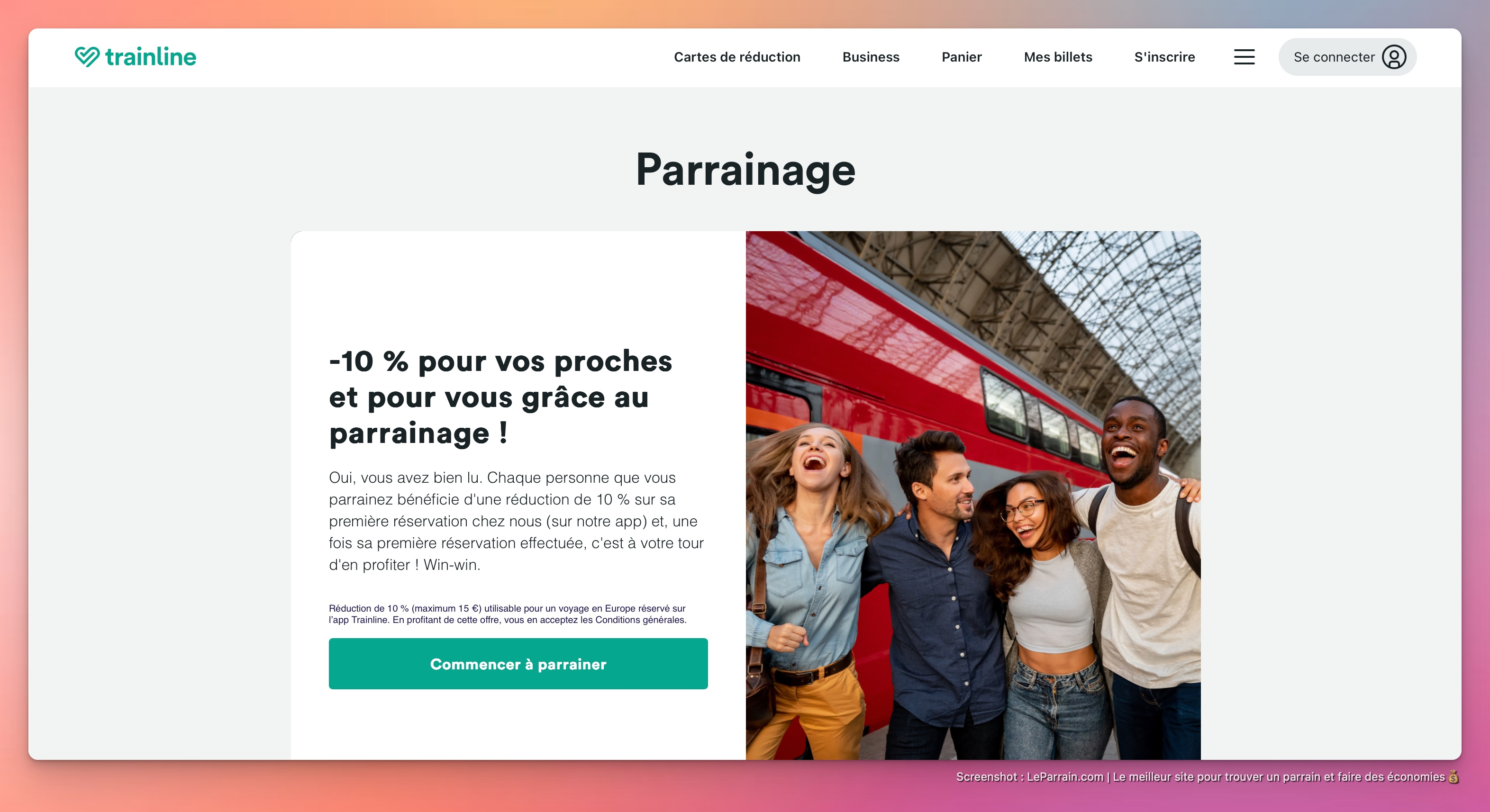 Capture d'écran 1 du programme de parrainage Trainline