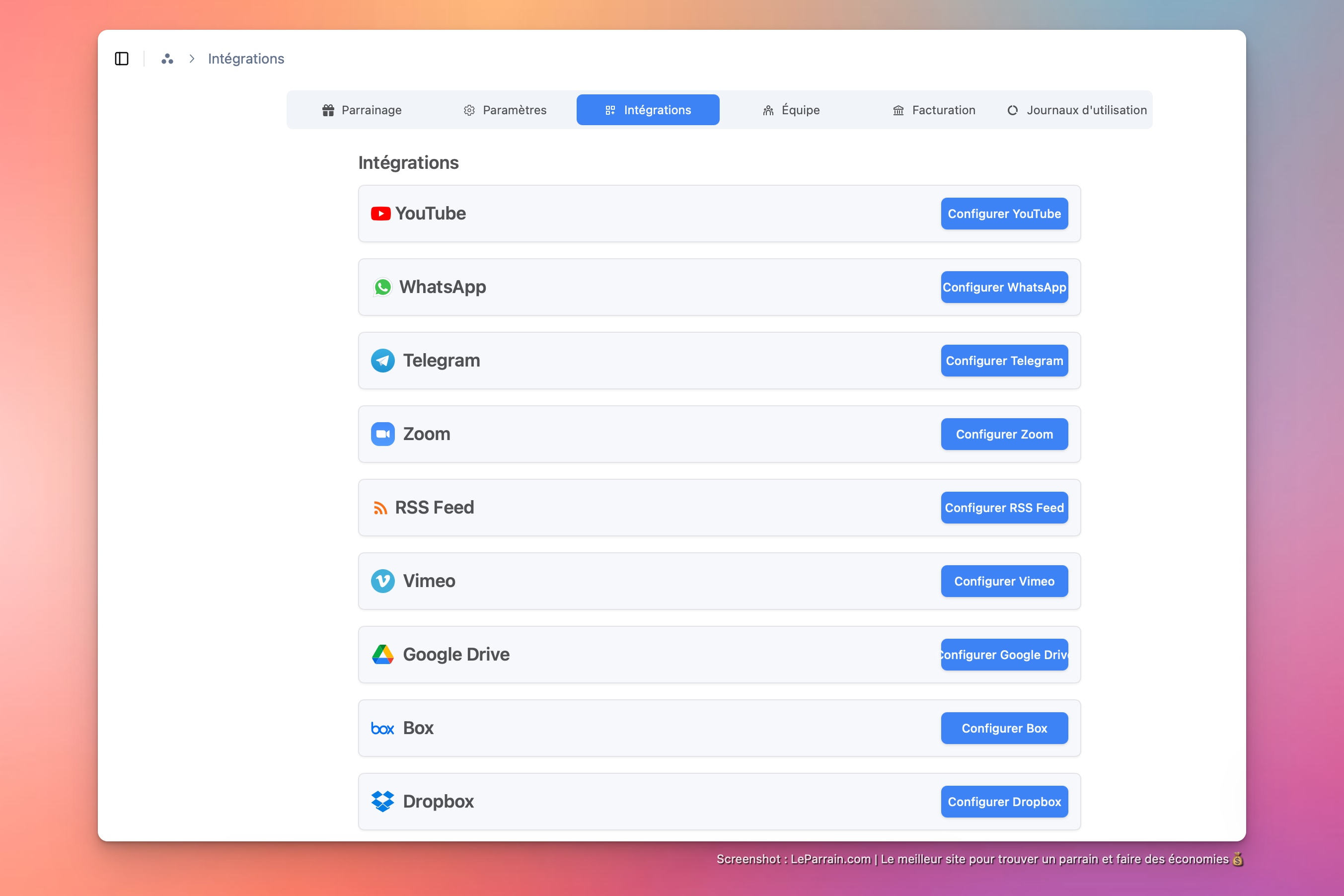 Capture d'écran 1 du programme de parrainage Transcript.lol
