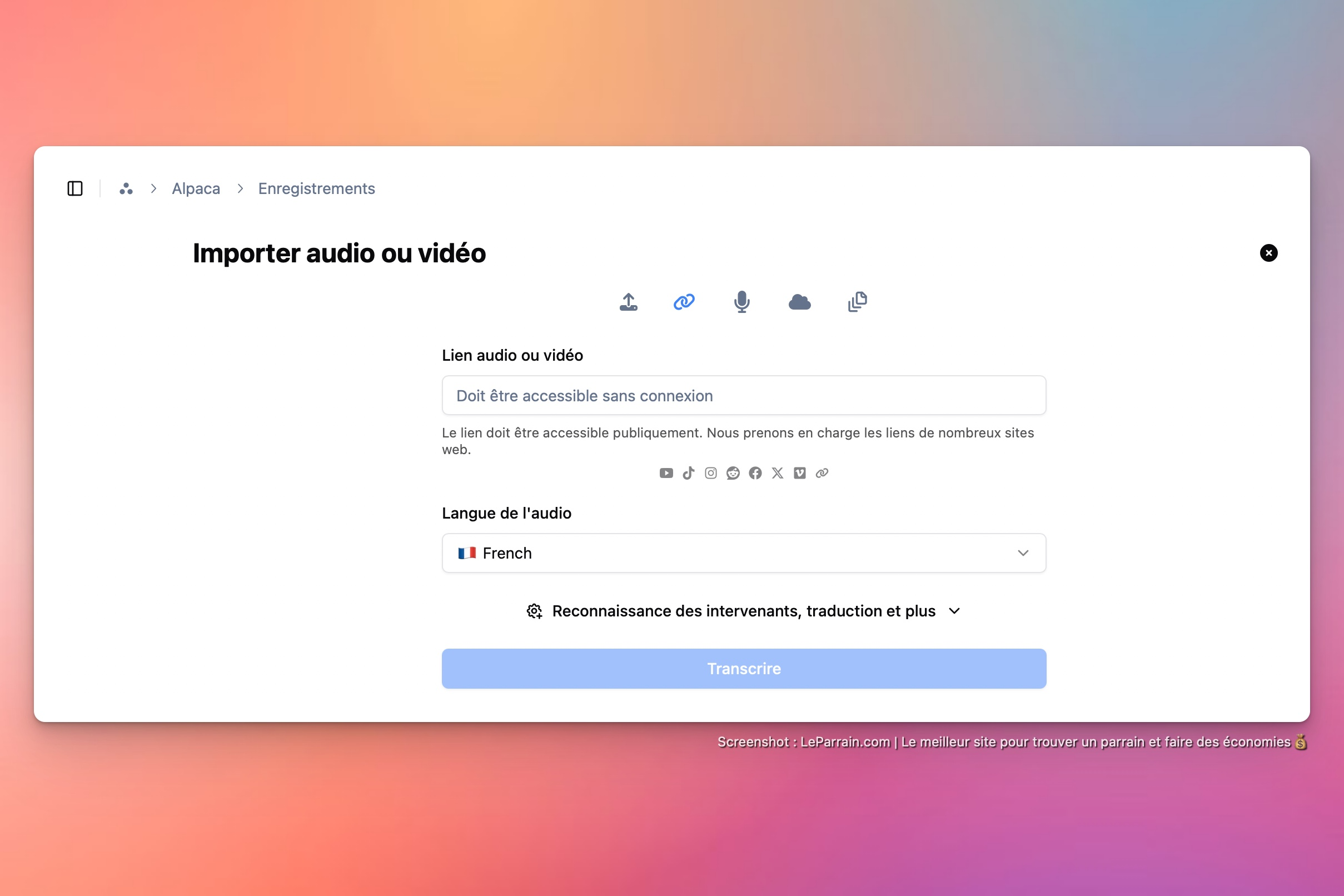 Capture d'écran 2 du programme de parrainage Transcript.lol