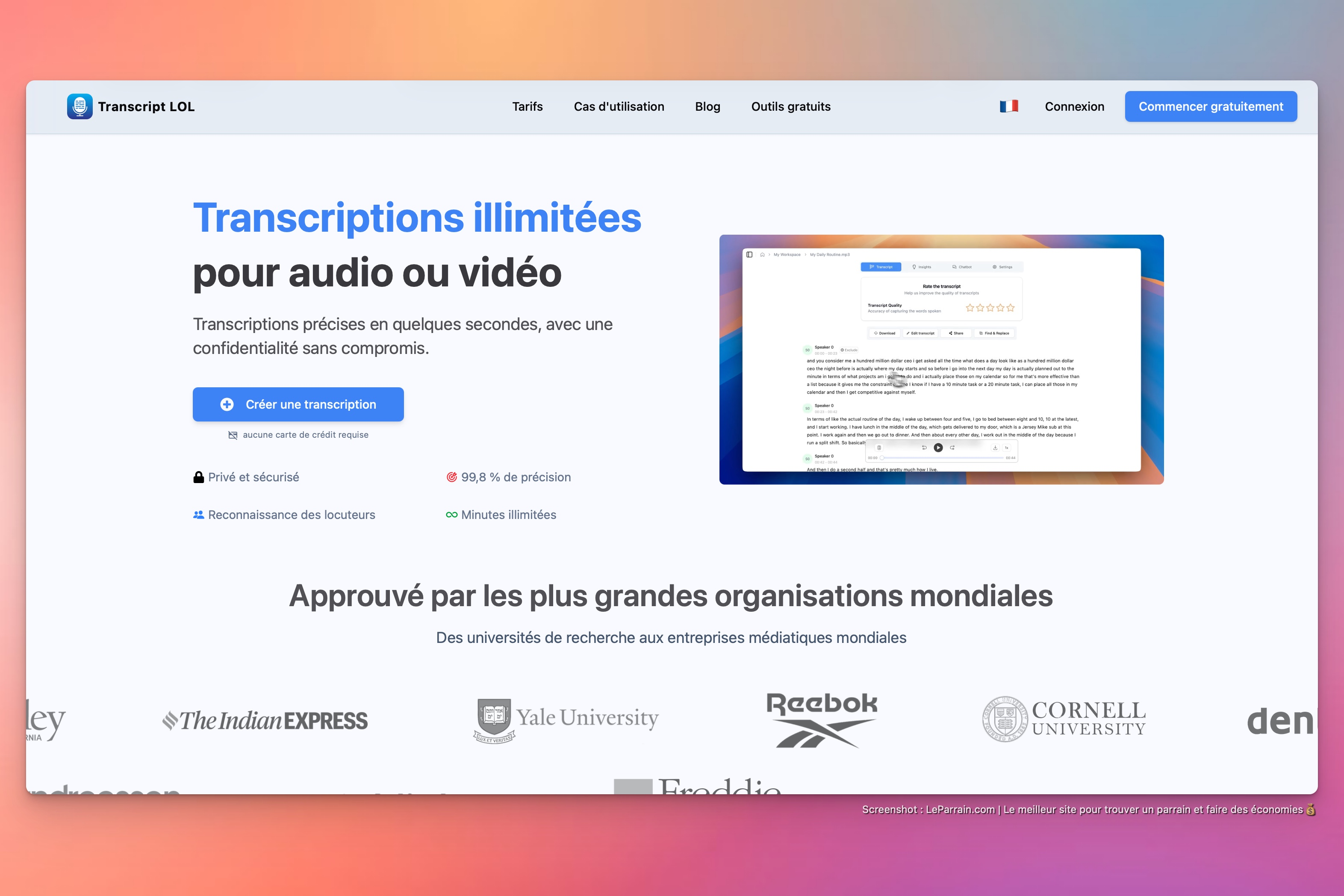 Capture d'écran 5 du programme de parrainage Transcript.lol