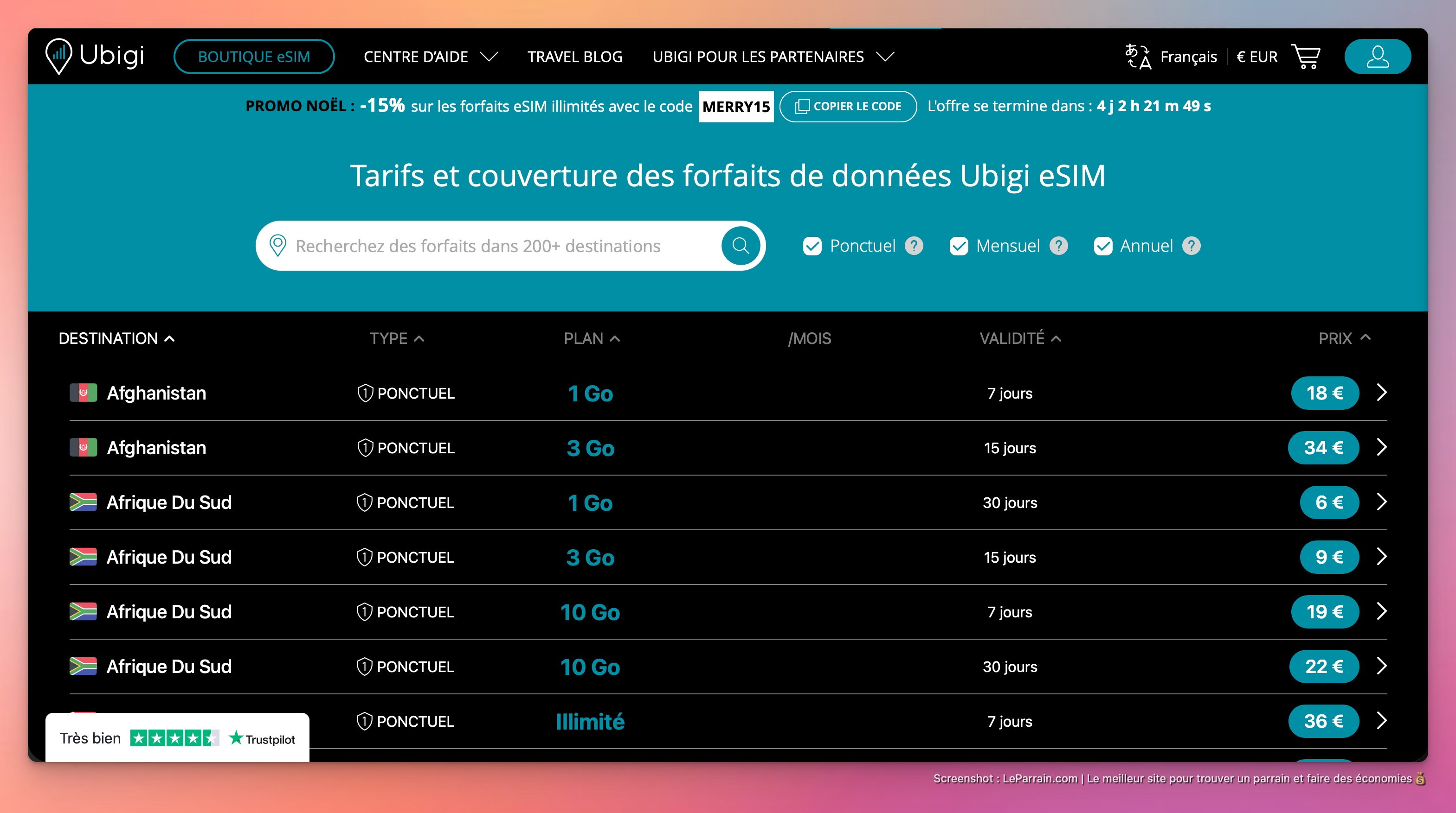 Capture d'écran 1 du programme de parrainage Ubigi