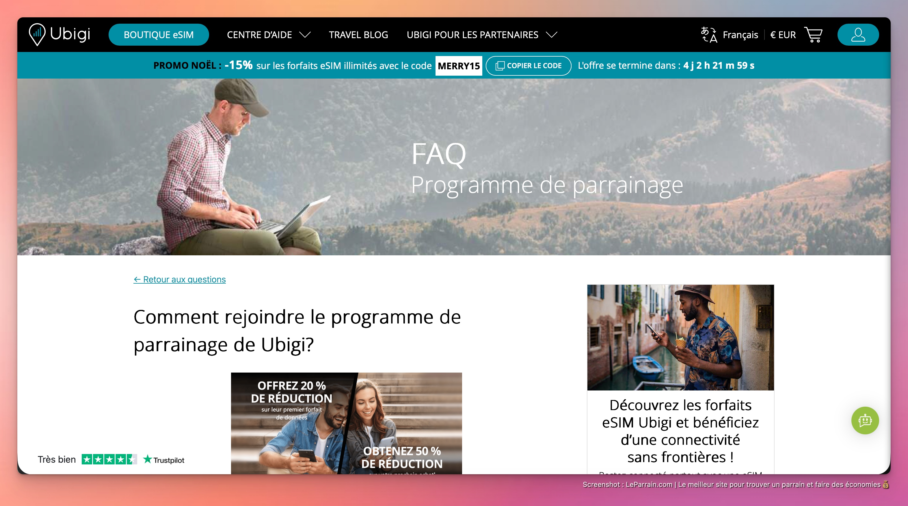 Capture d'écran 2 du programme de parrainage Ubigi