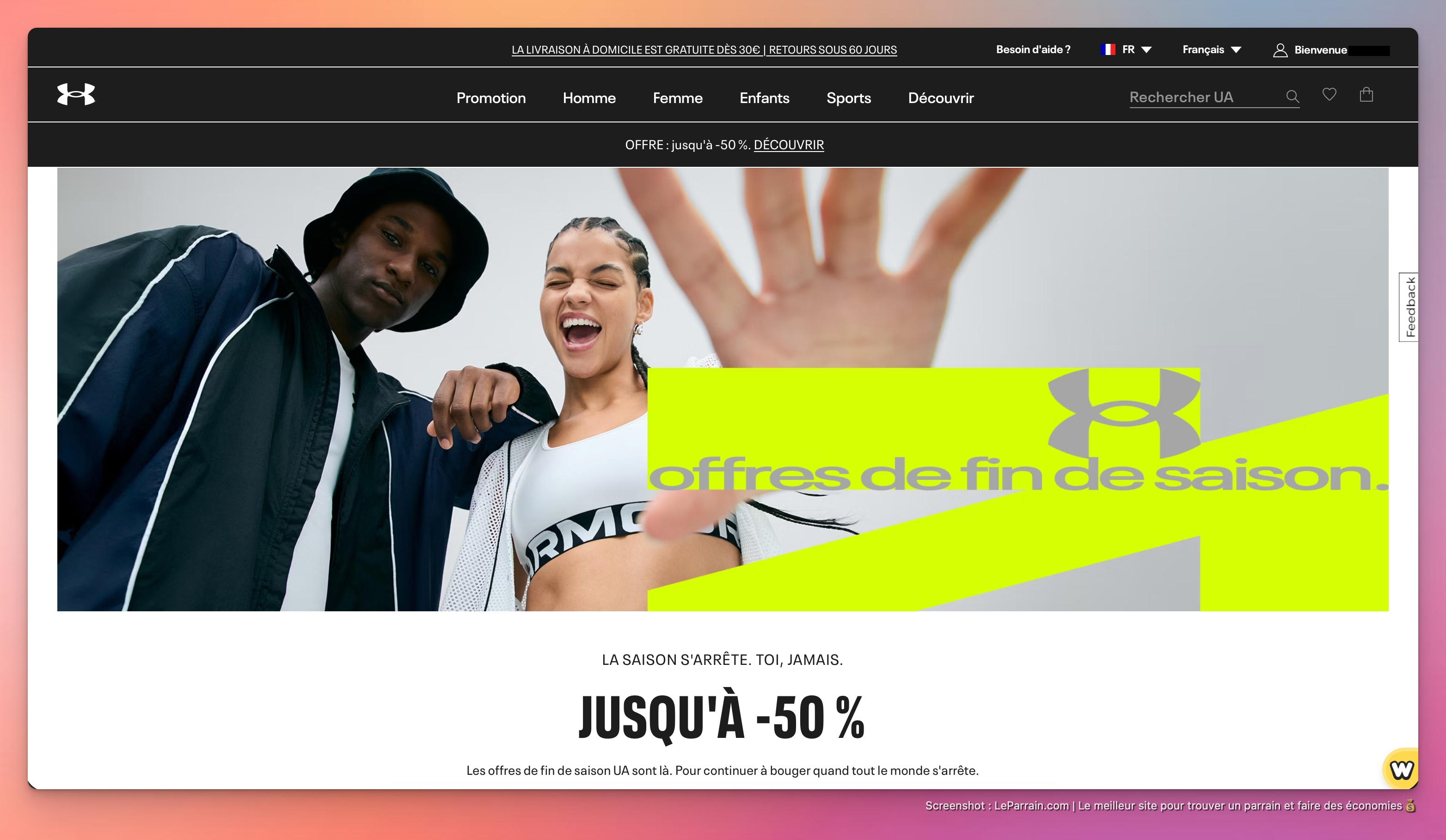 Capture d'écran 2 du programme de parrainage Under Armour