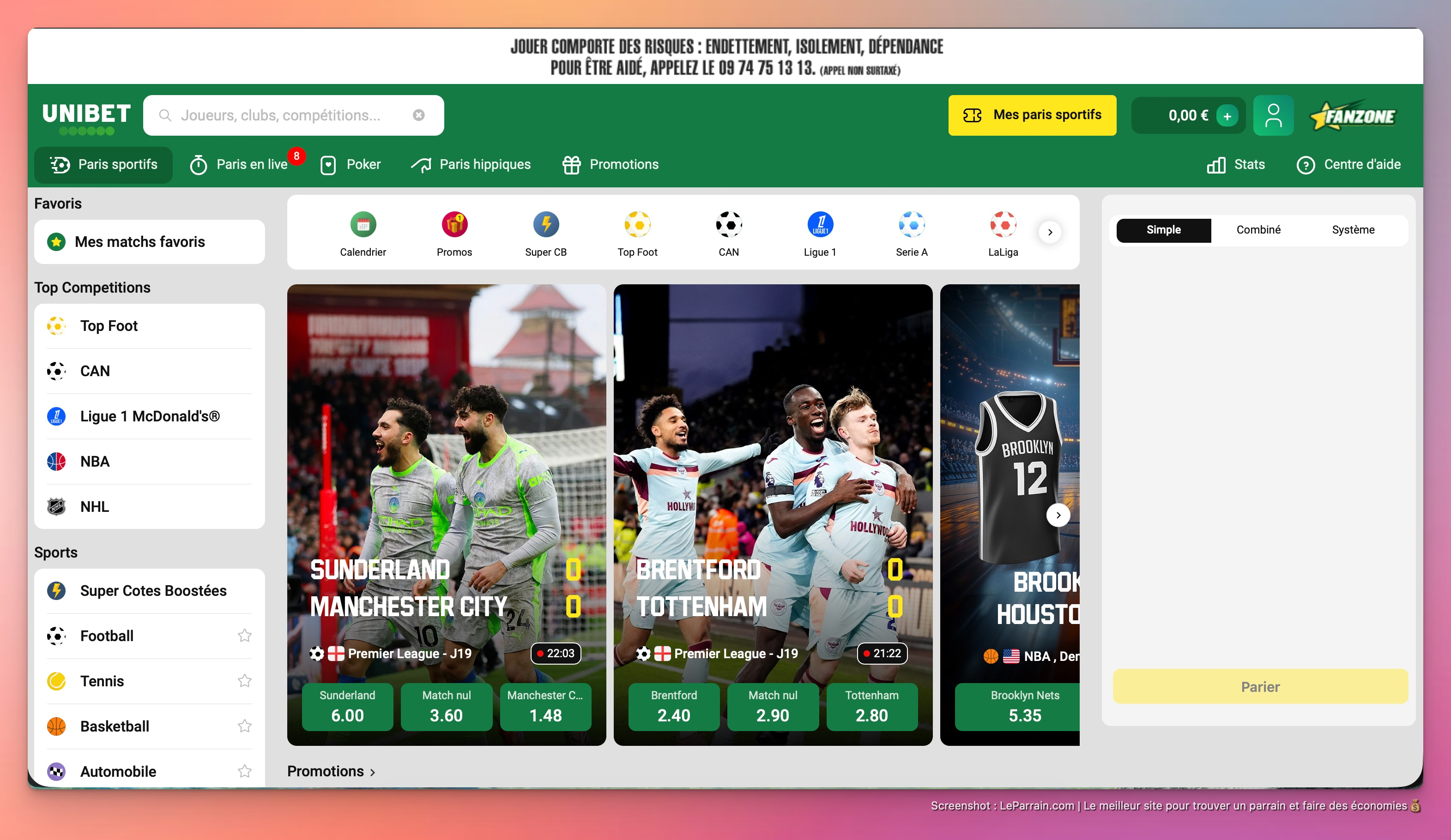 Capture d'écran 1 du programme de parrainage Unibet