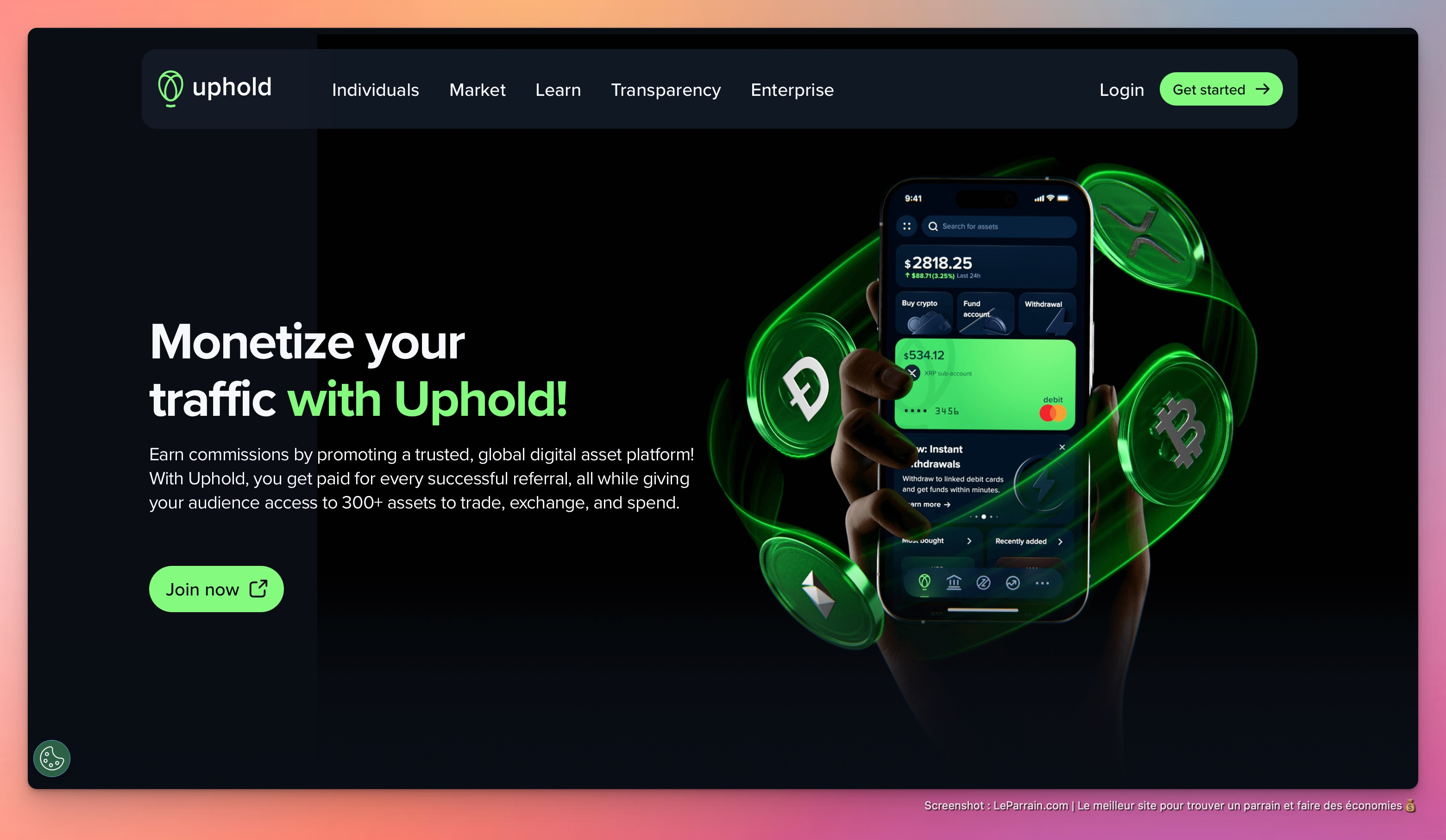 Capture d'écran 1 du programme de parrainage Uphold