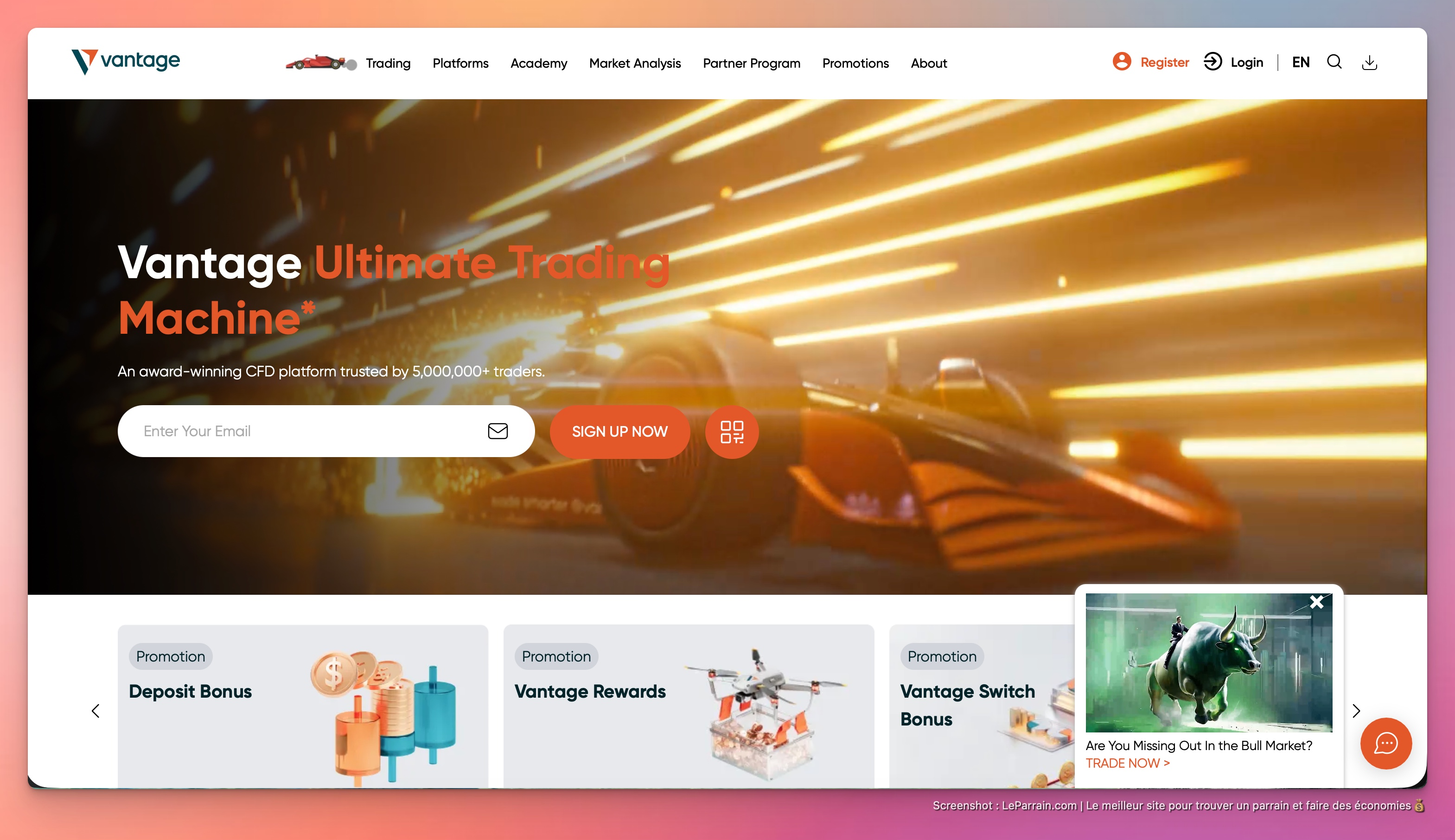 Capture d'écran 1 du programme de parrainage Vantage Fx