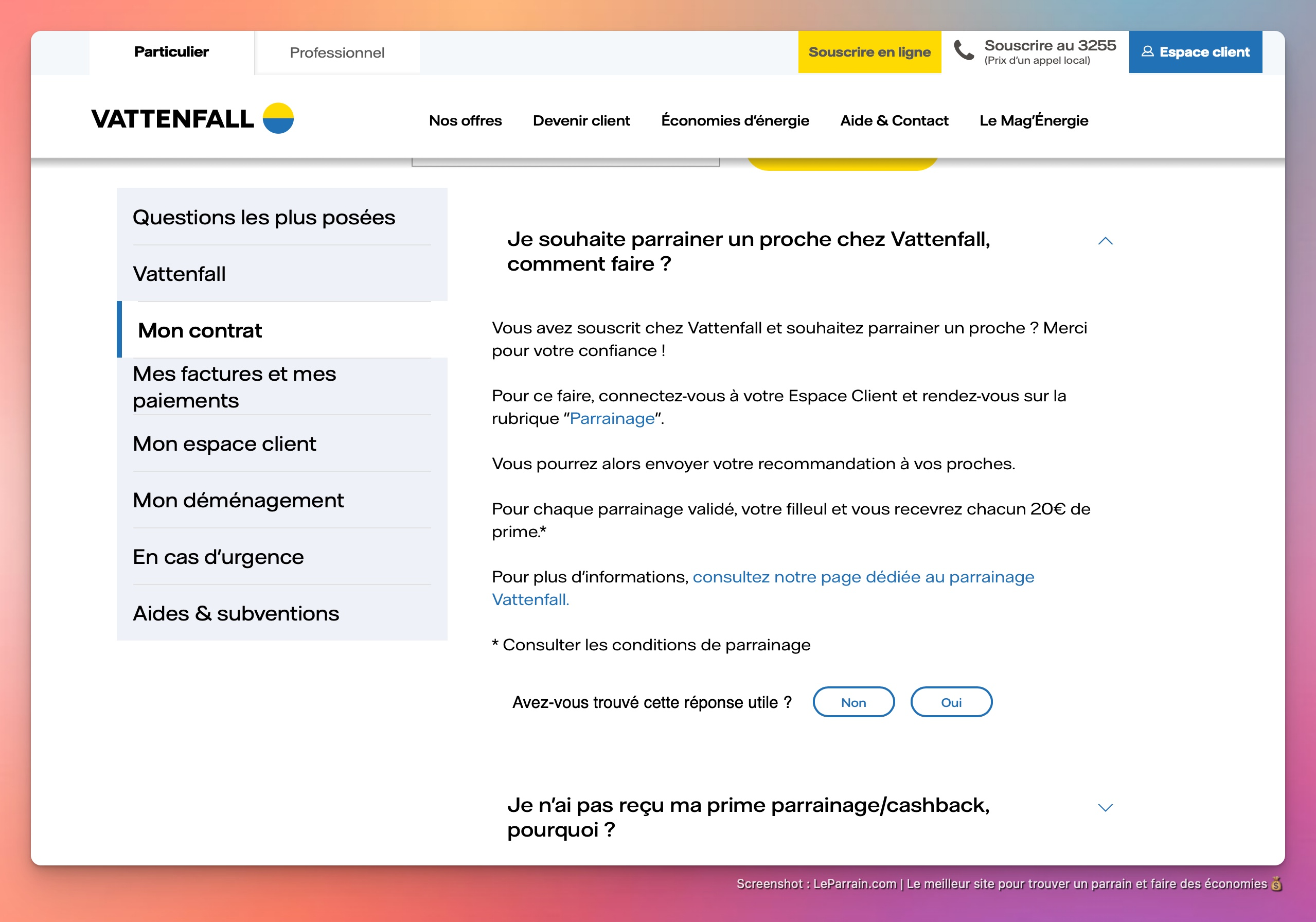 Capture d'écran 3 du programme de parrainage Vattenfall