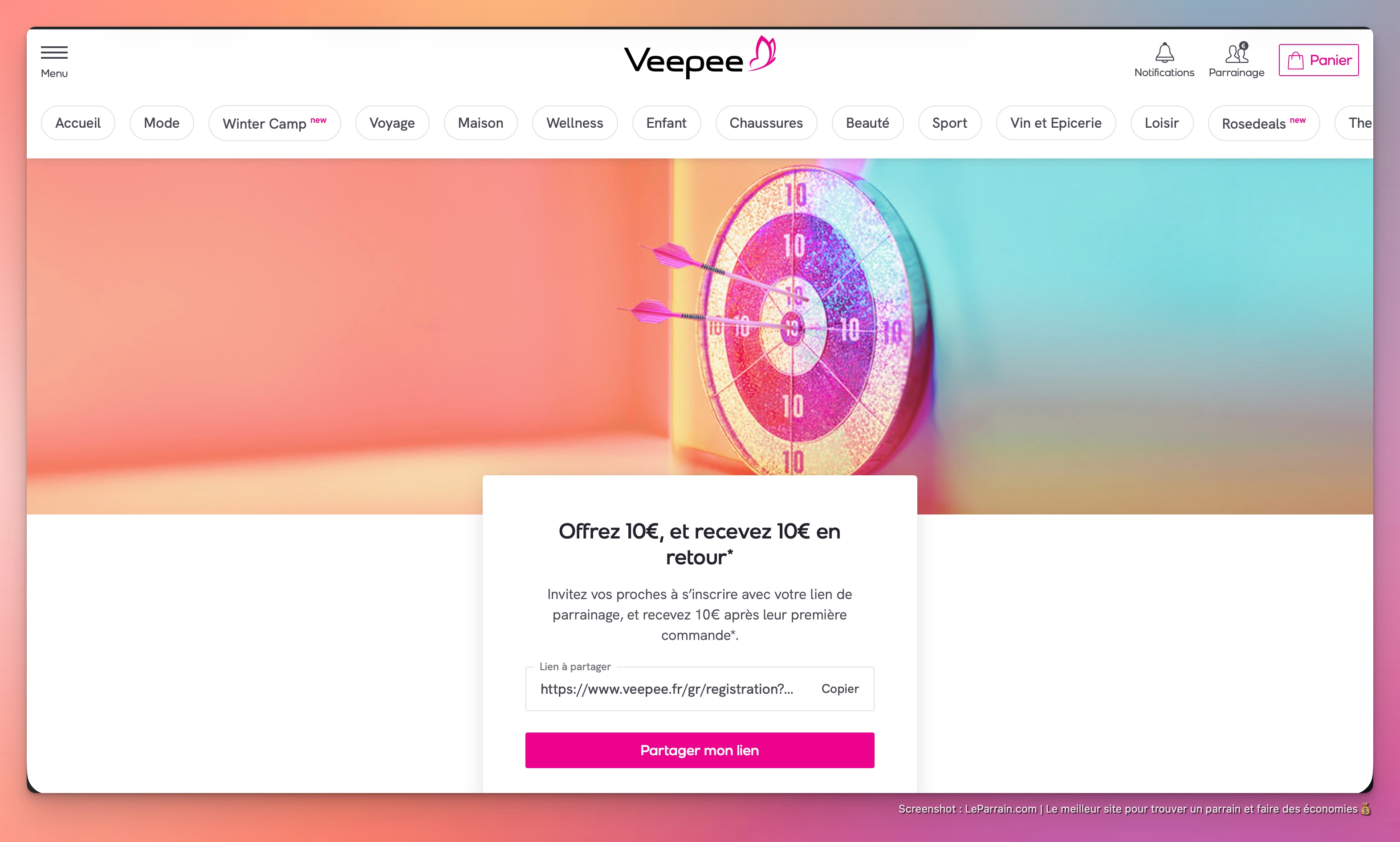 Capture d'écran 1 du programme de parrainage Veepee