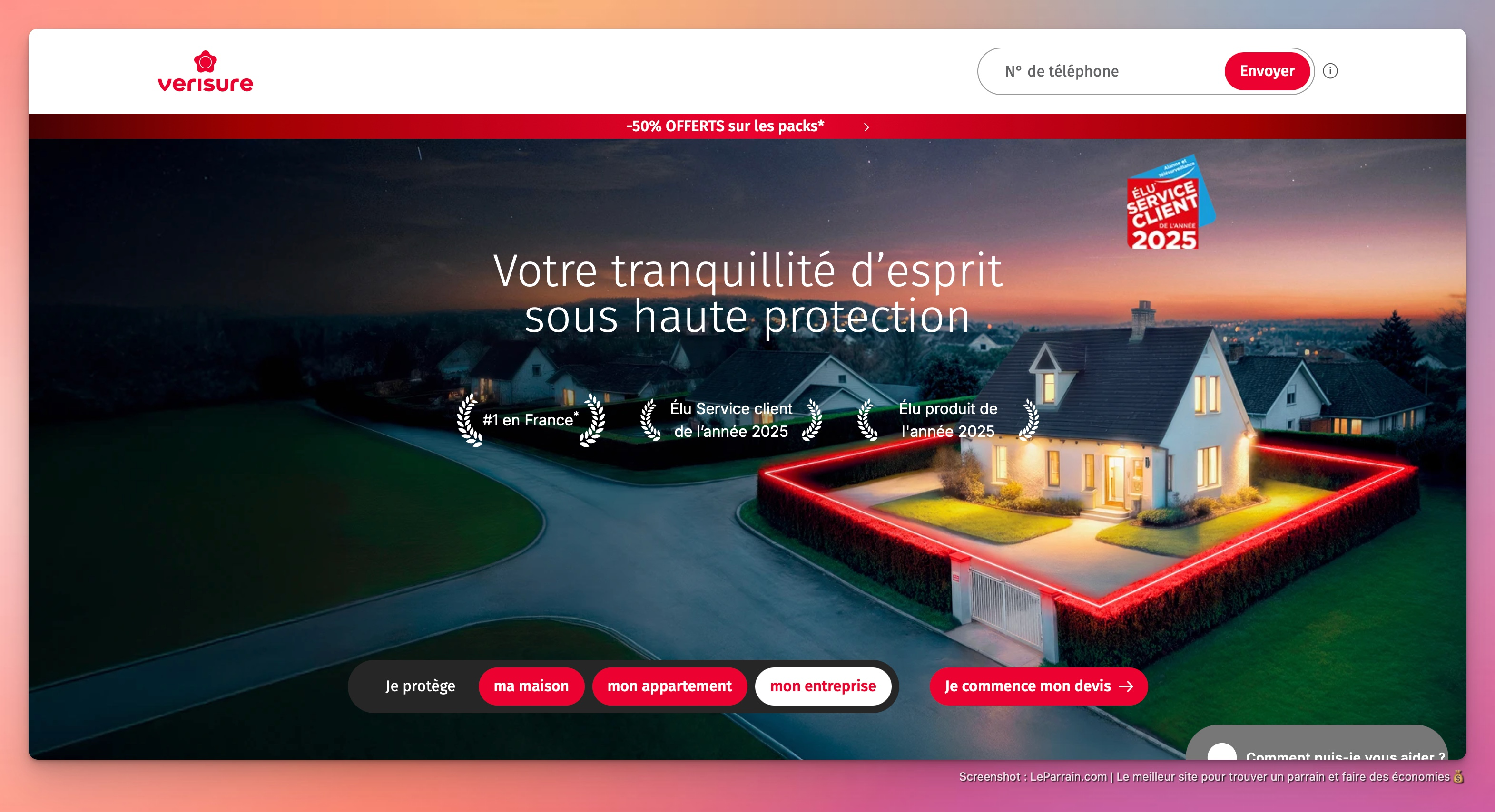 Capture d'écran 1 du programme de parrainage Verisure