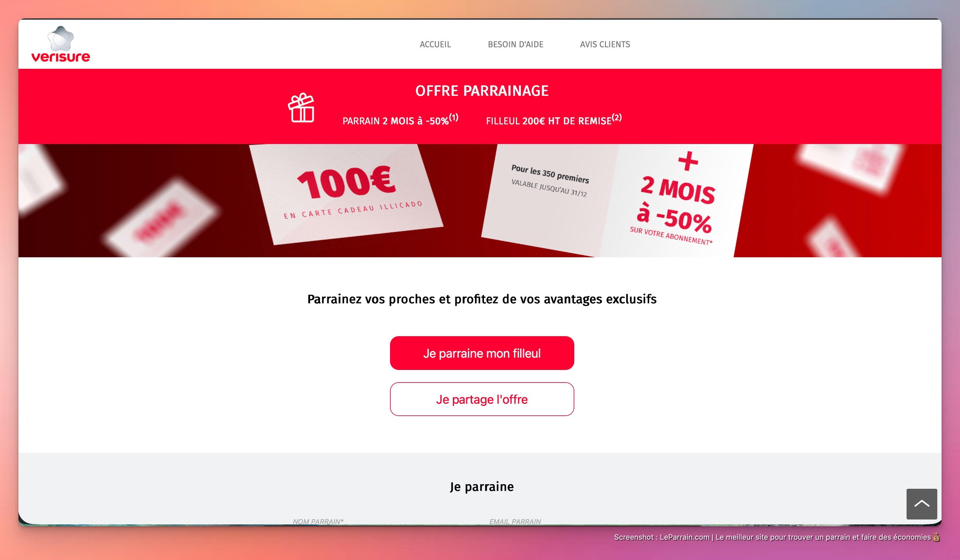 Capture d'écran 2 du programme de parrainage Verisure