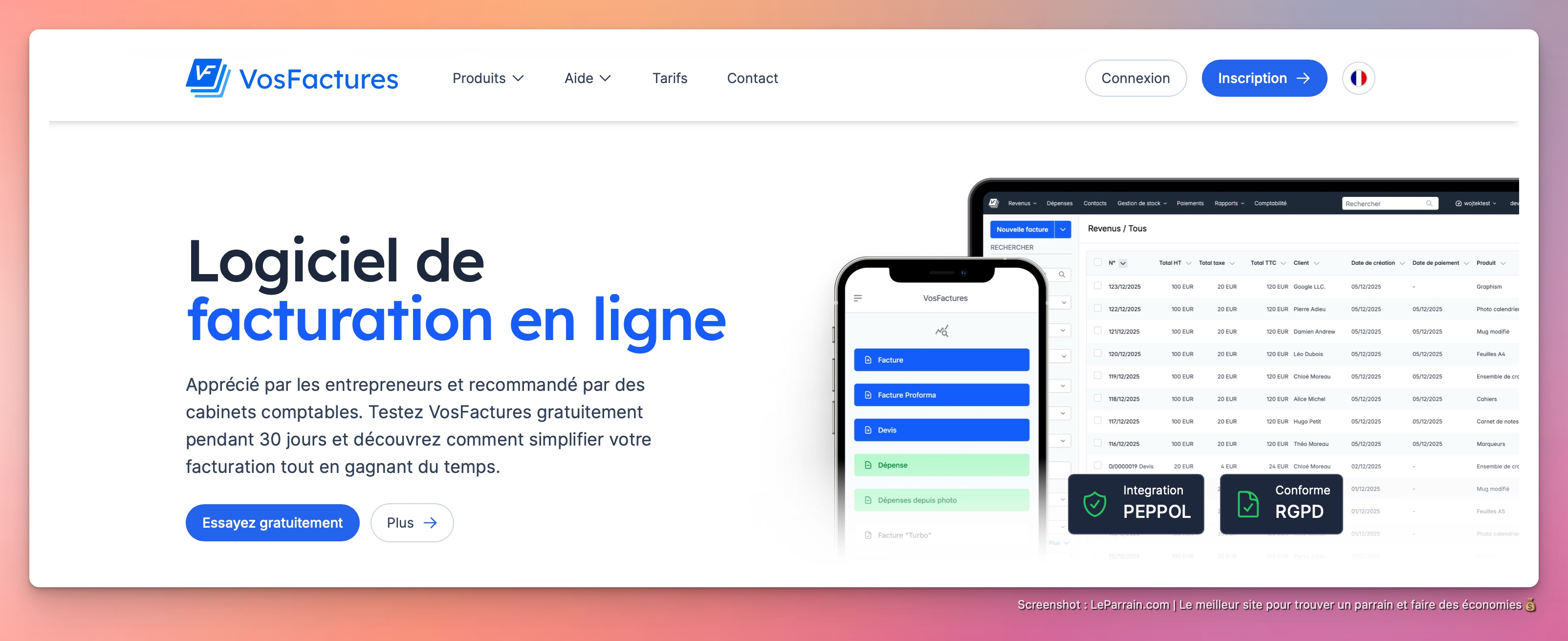 Capture d'écran 1 du programme de parrainage VosFactures