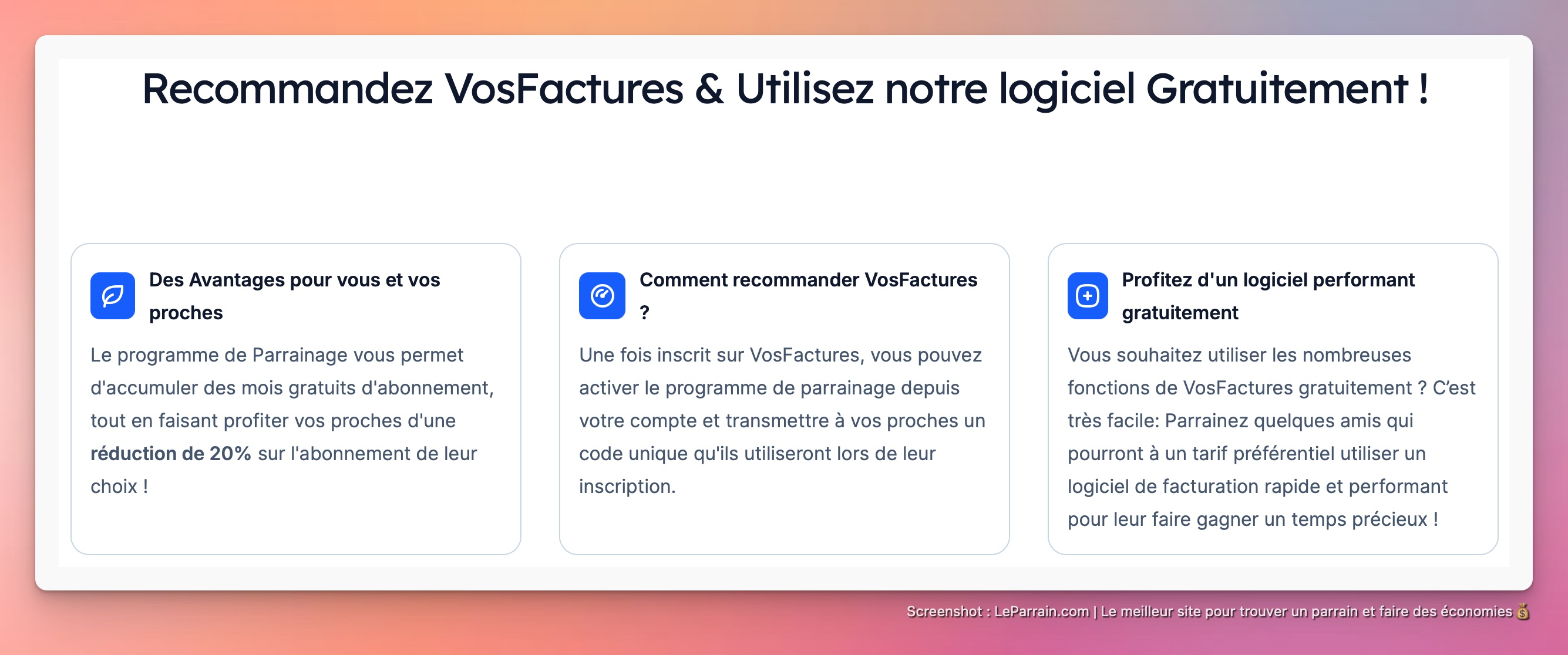 Capture d'écran 3 du programme de parrainage VosFactures