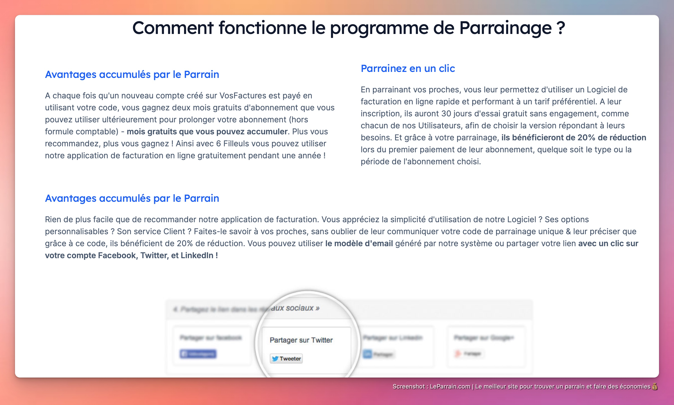 Capture d'écran 4 du programme de parrainage VosFactures