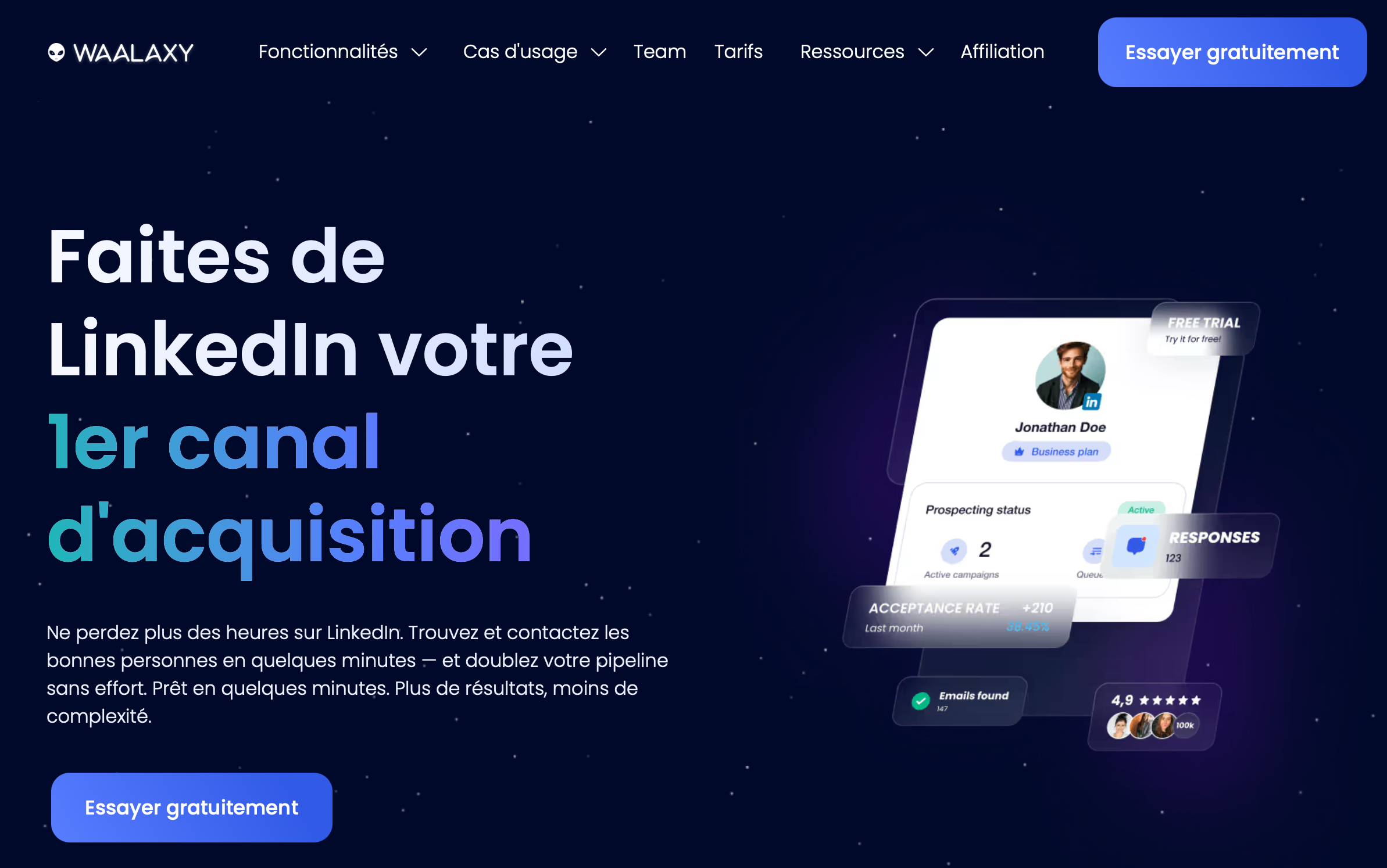 Capture d'écran 2 du programme de parrainage Waalaxy