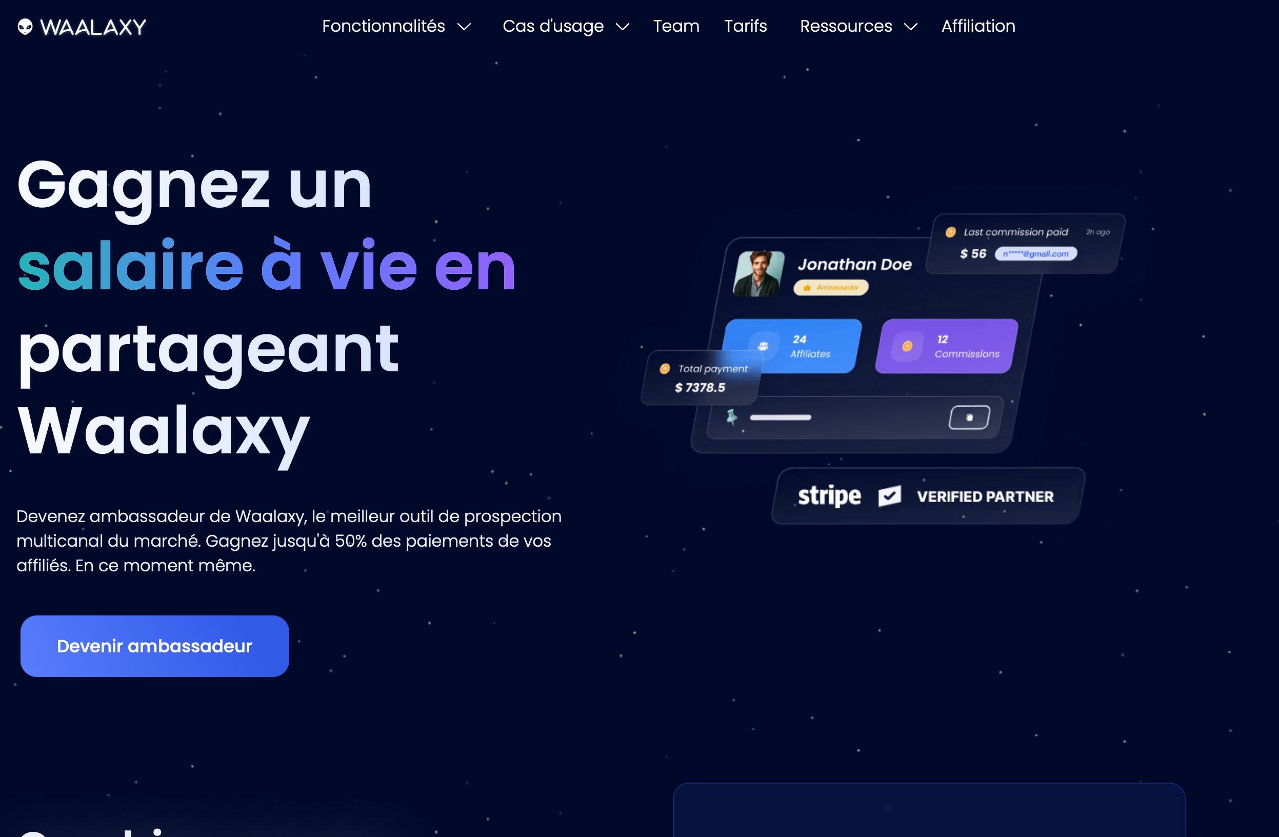 Capture d'écran 3 du programme de parrainage Waalaxy