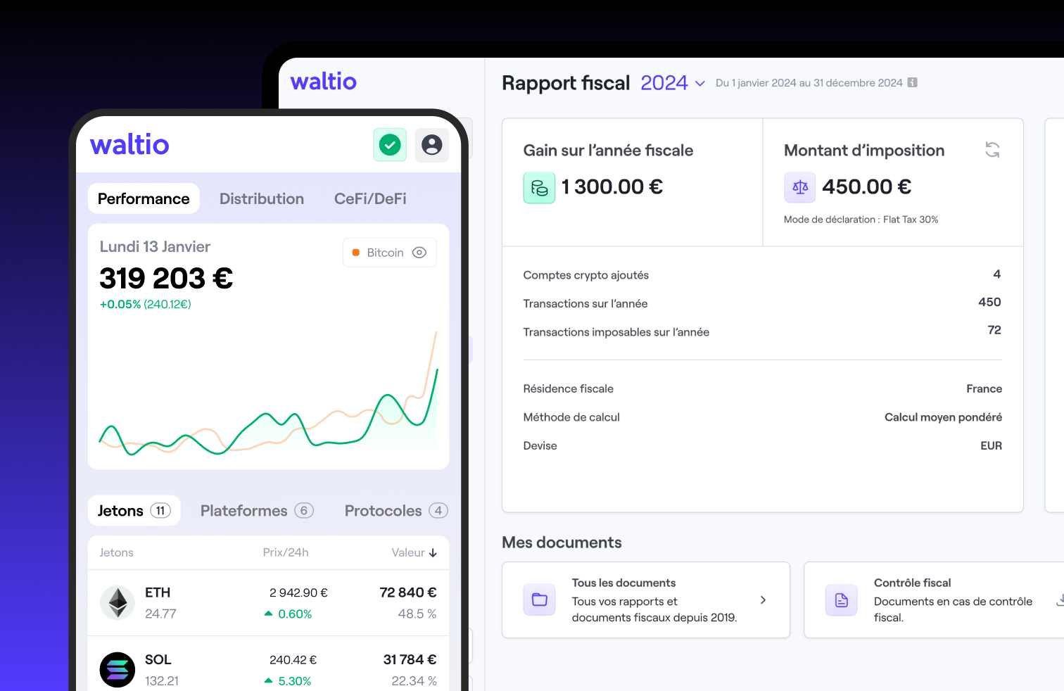 Capture d'écran de Waltio | Votre déclaration fiscale crypto en un clic