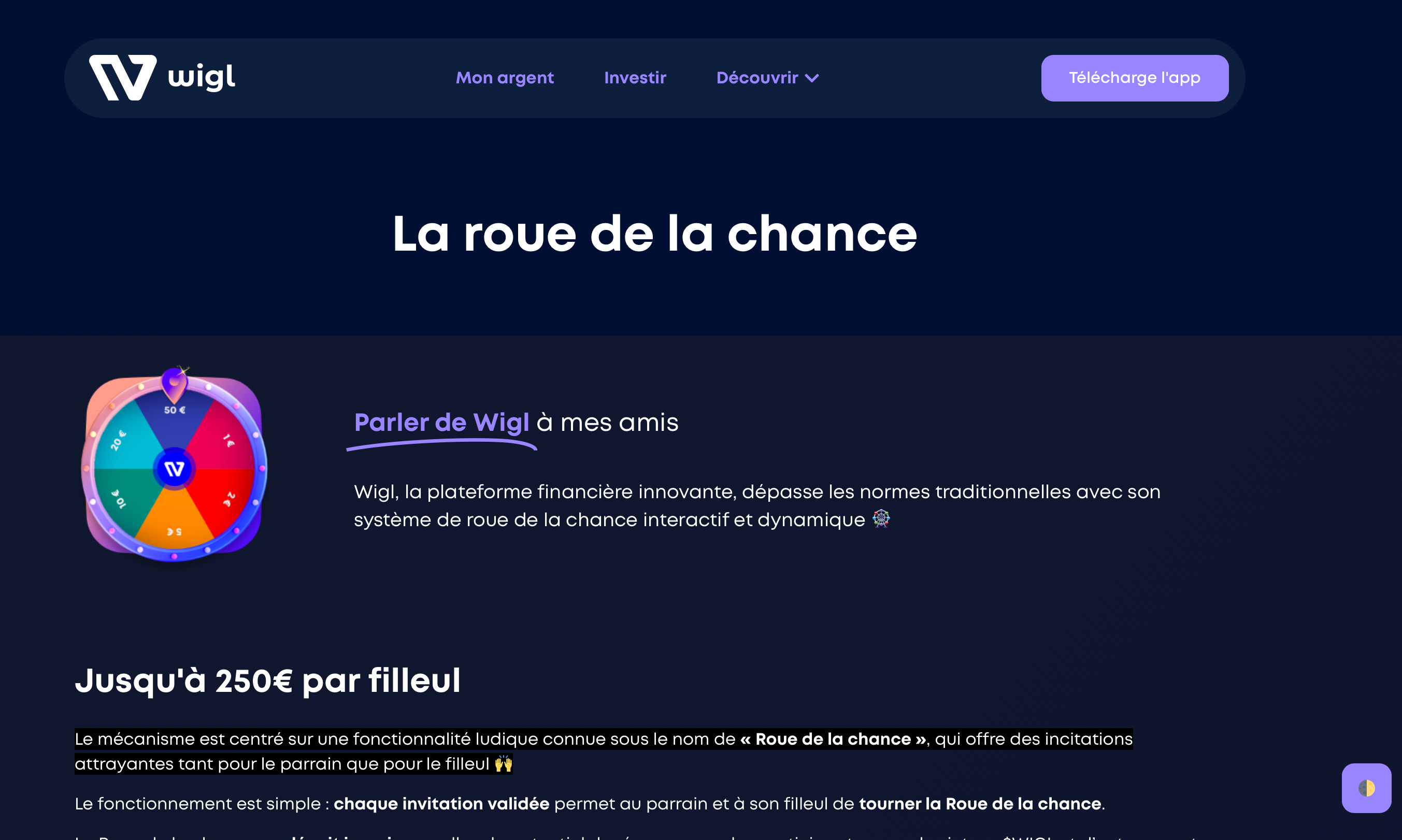 Capture d'écran 1 du programme de parrainage Wigl
